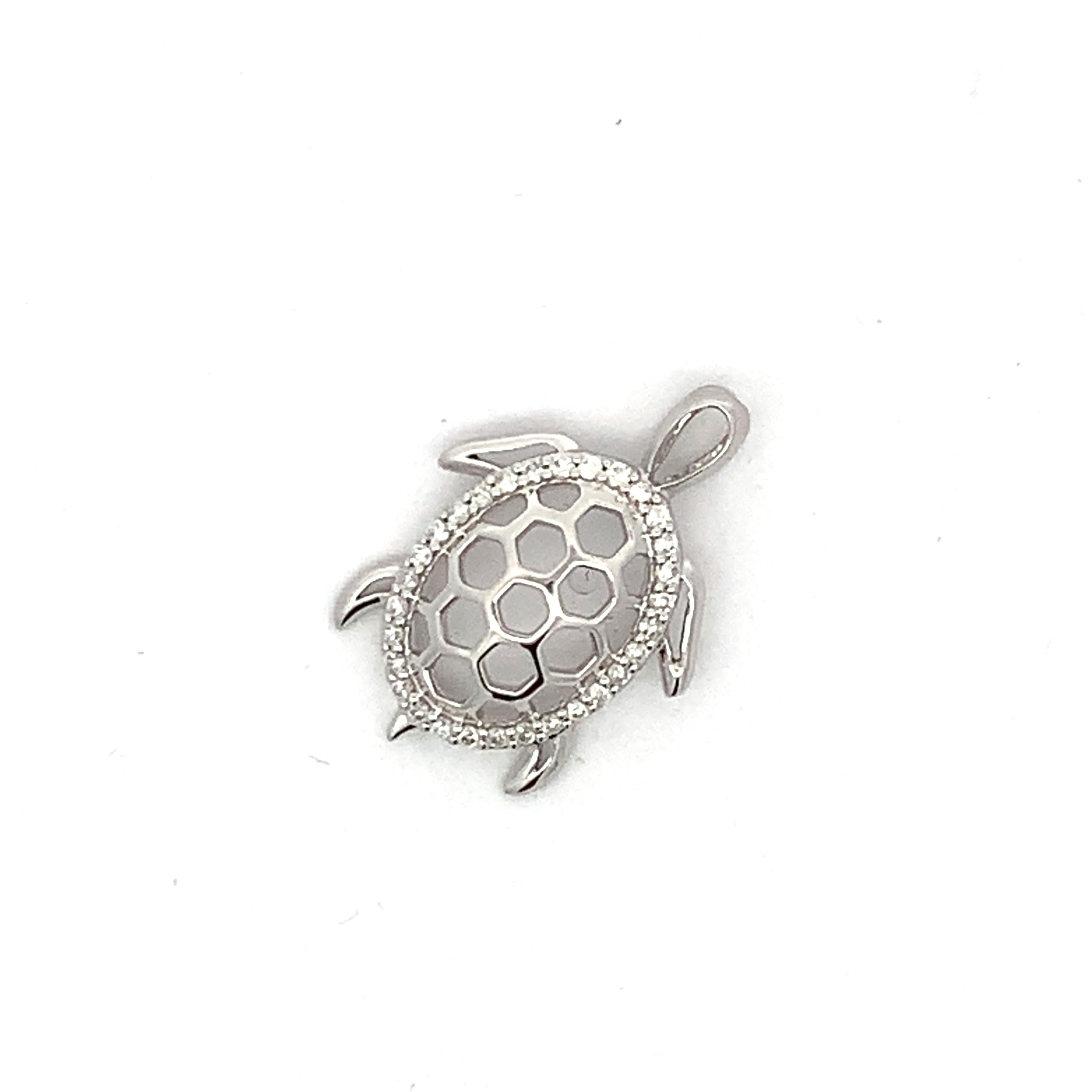 14K White Gold .22CTW Round Diamond Sea Turtle Slider Charm Pendant