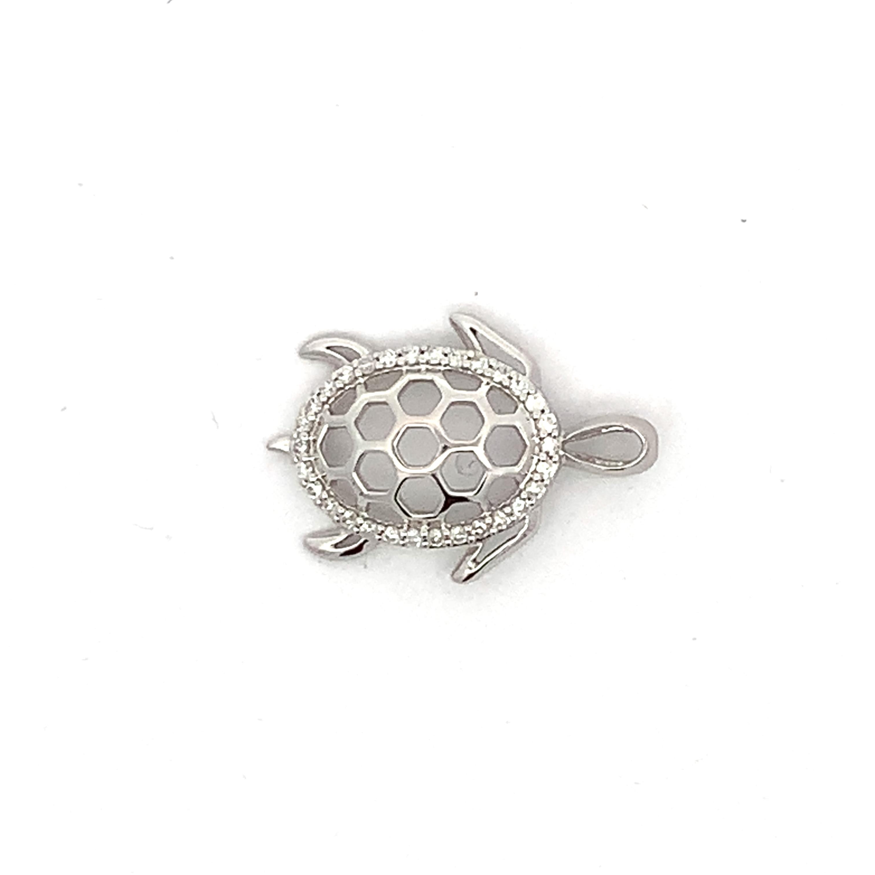 14K White Gold .22CTW Round Diamond Sea Turtle Slider Charm Pendant