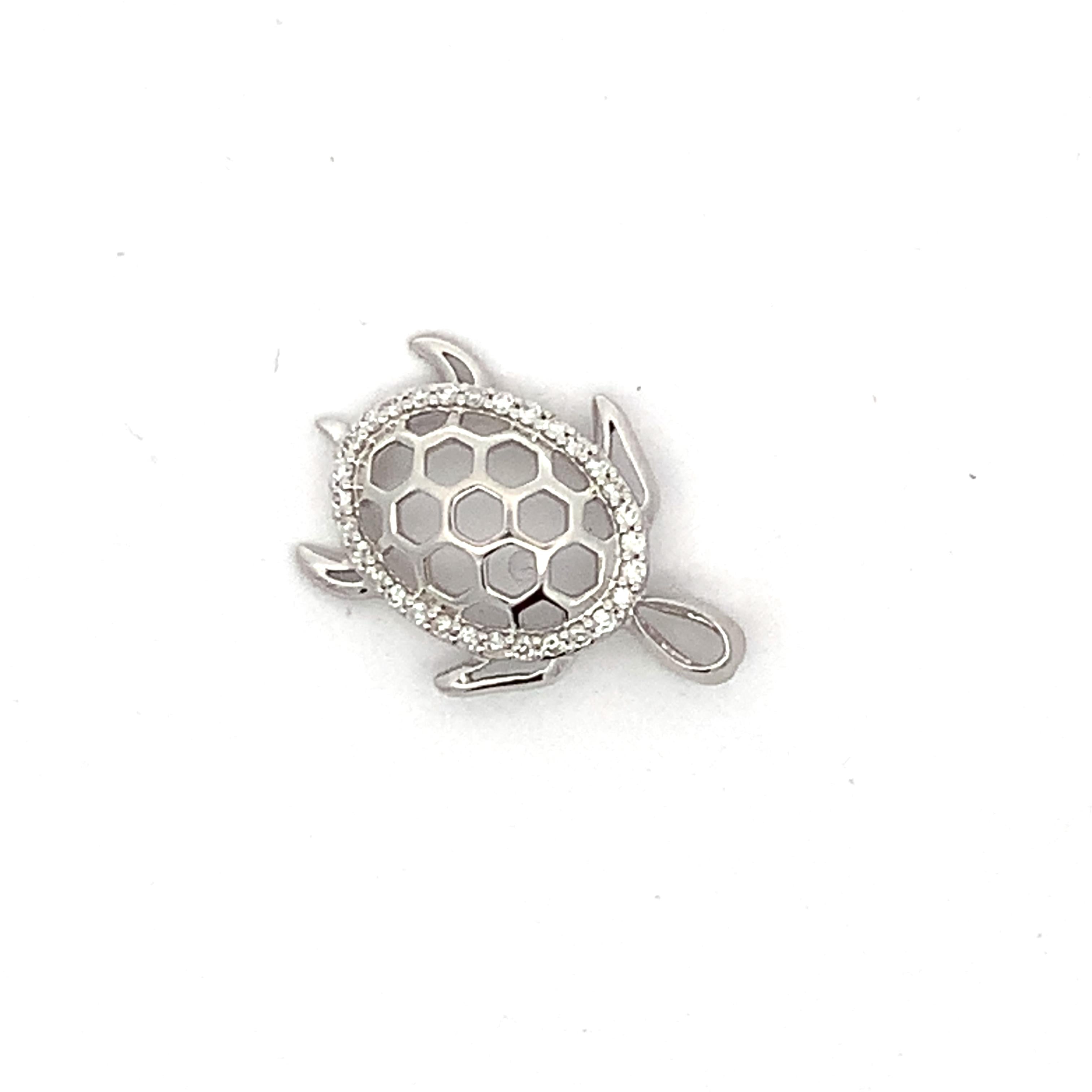 14K White Gold .22CTW Round Diamond Sea Turtle Slider Charm Pendant