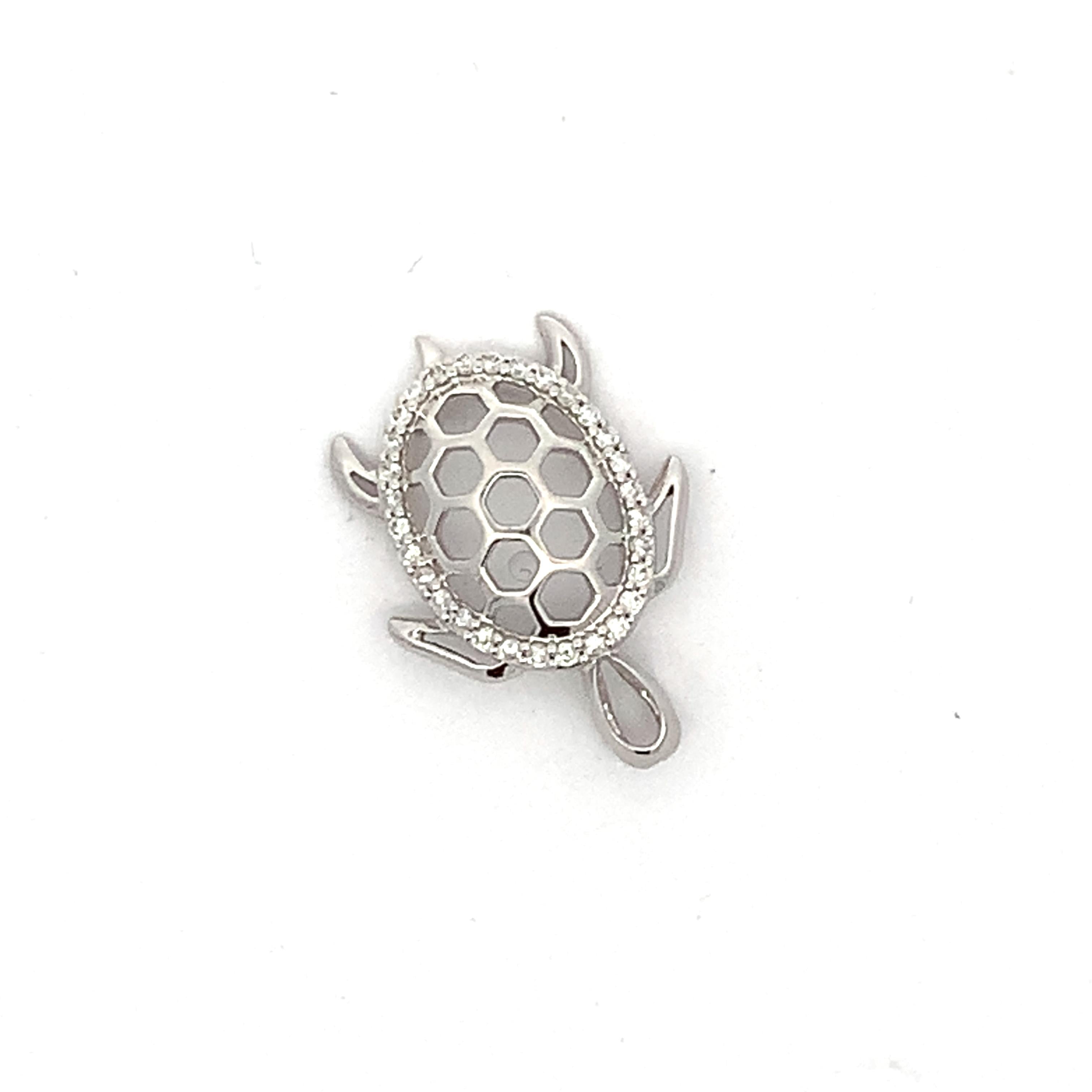 14K White Gold .22CTW Round Diamond Sea Turtle Slider Charm Pendant