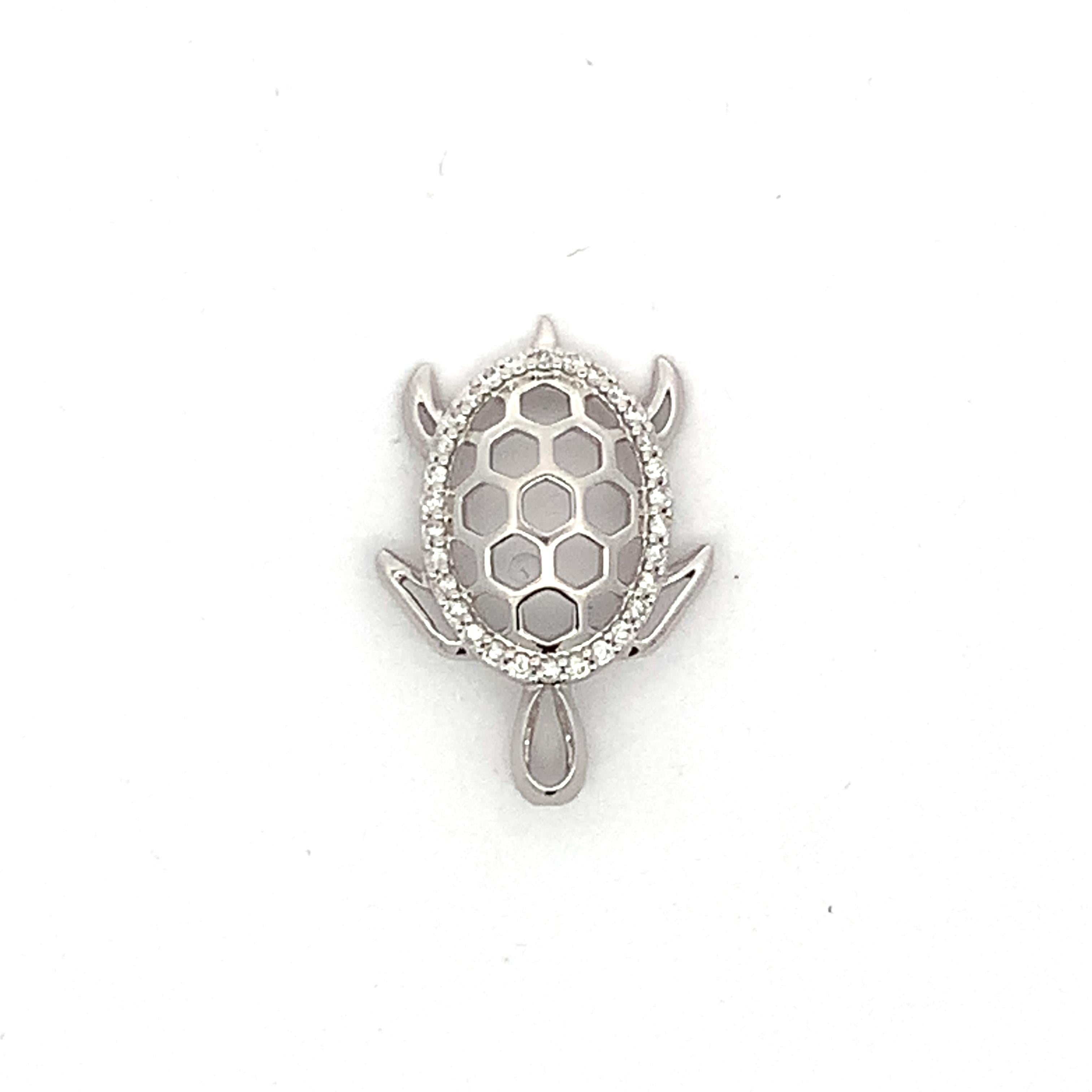 14K White Gold .22CTW Round Diamond Sea Turtle Slider Charm Pendant