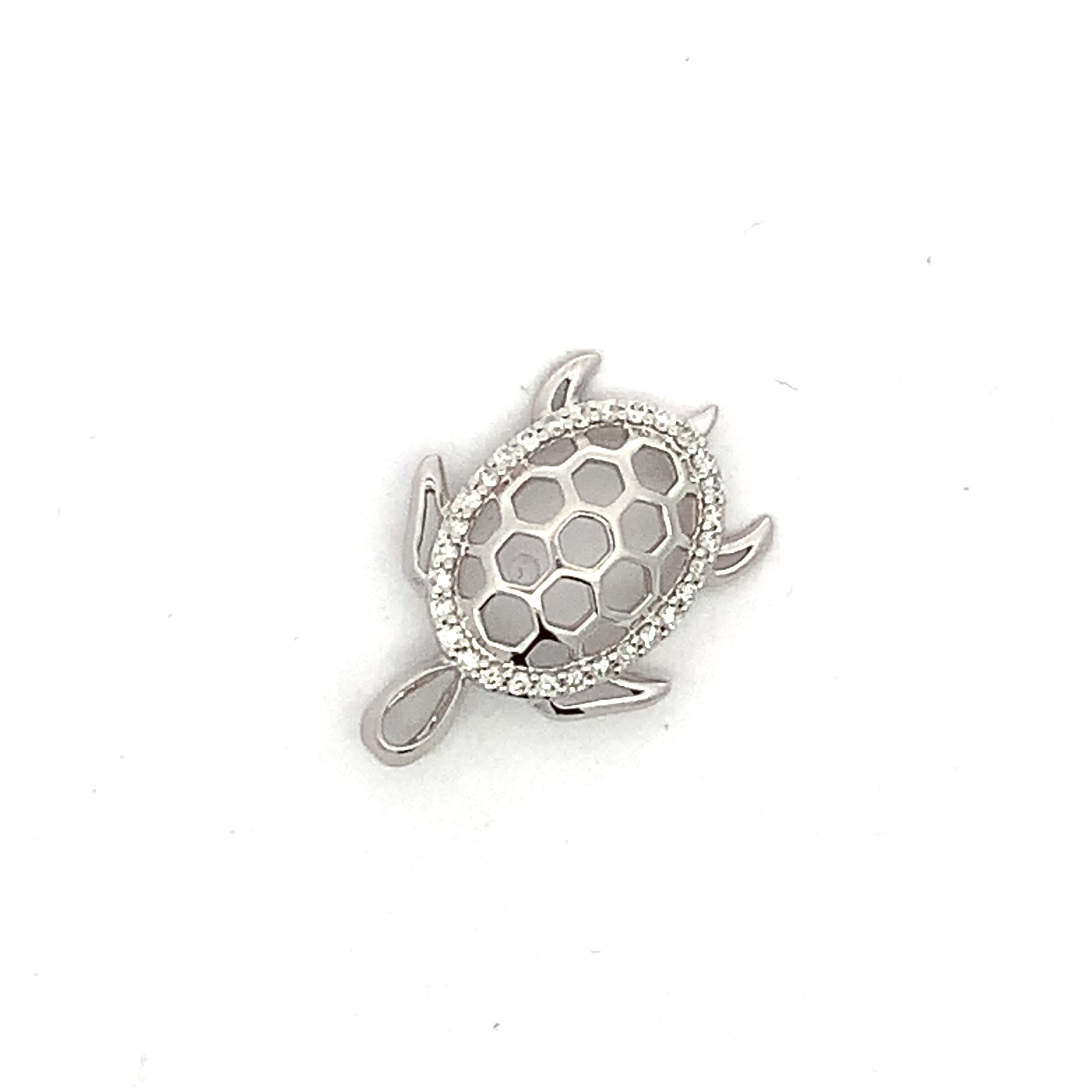 14K White Gold .22CTW Round Diamond Sea Turtle Slider Charm Pendant