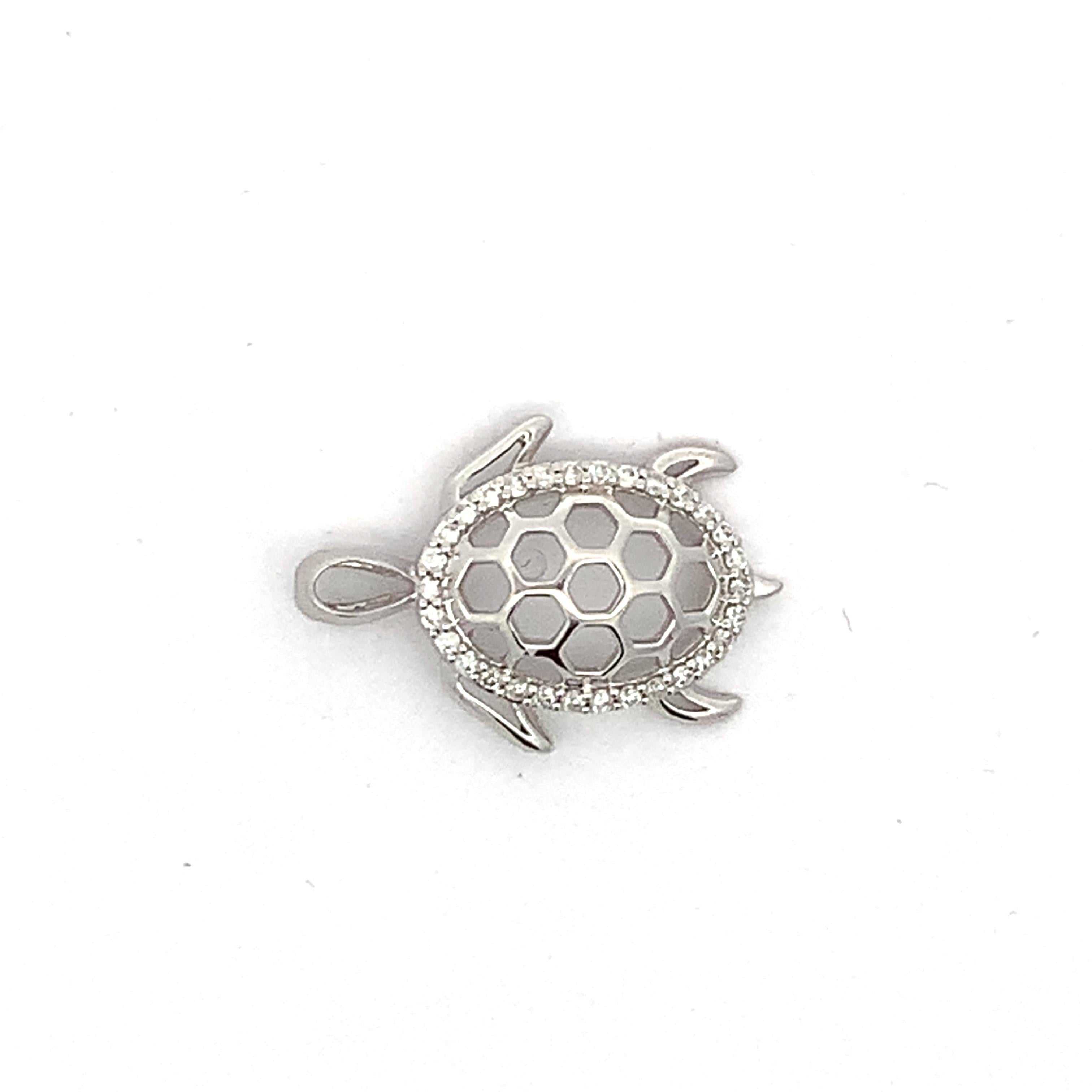 14K White Gold .22CTW Round Diamond Sea Turtle Slider Charm Pendant