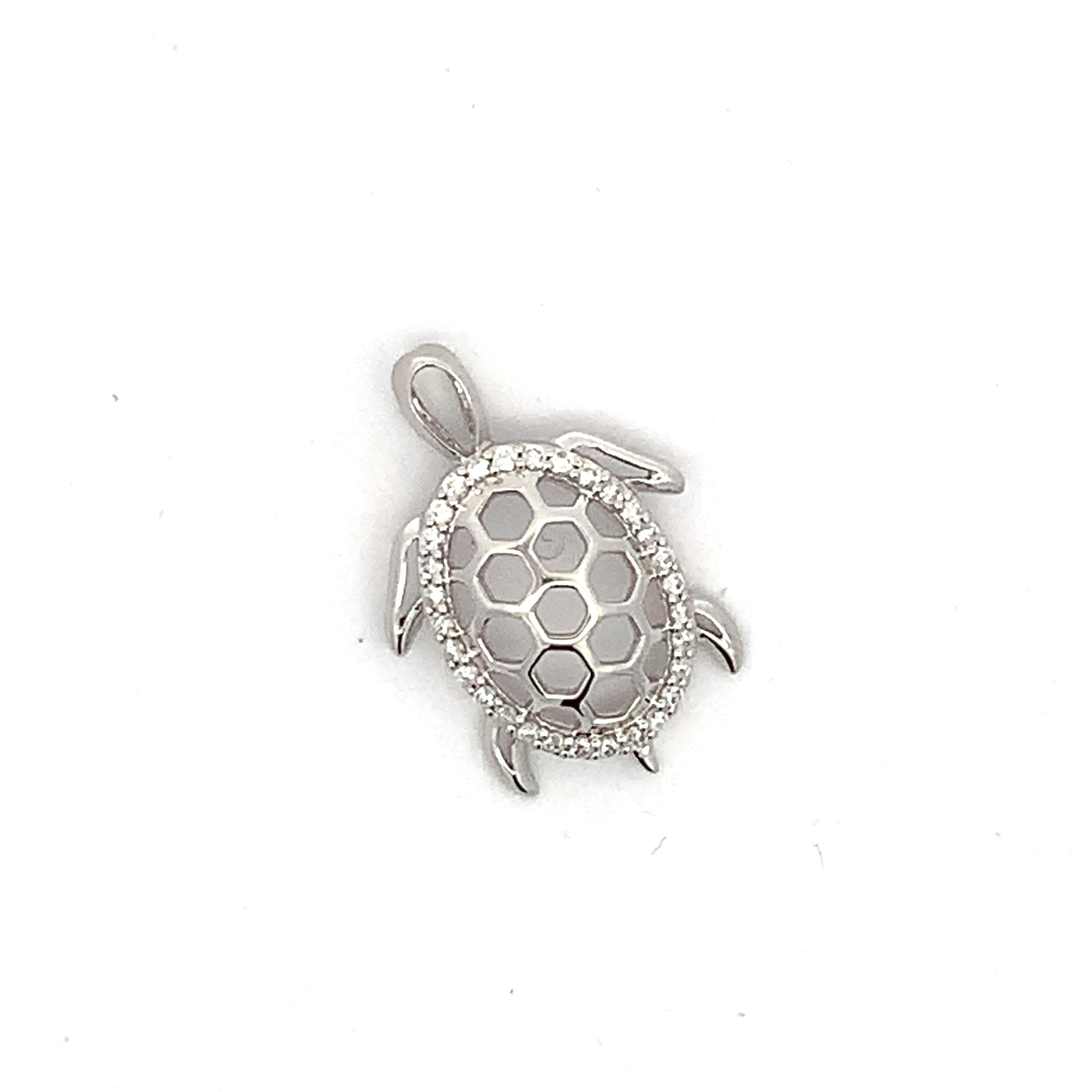 14K White Gold .22CTW Round Diamond Sea Turtle Slider Charm Pendant