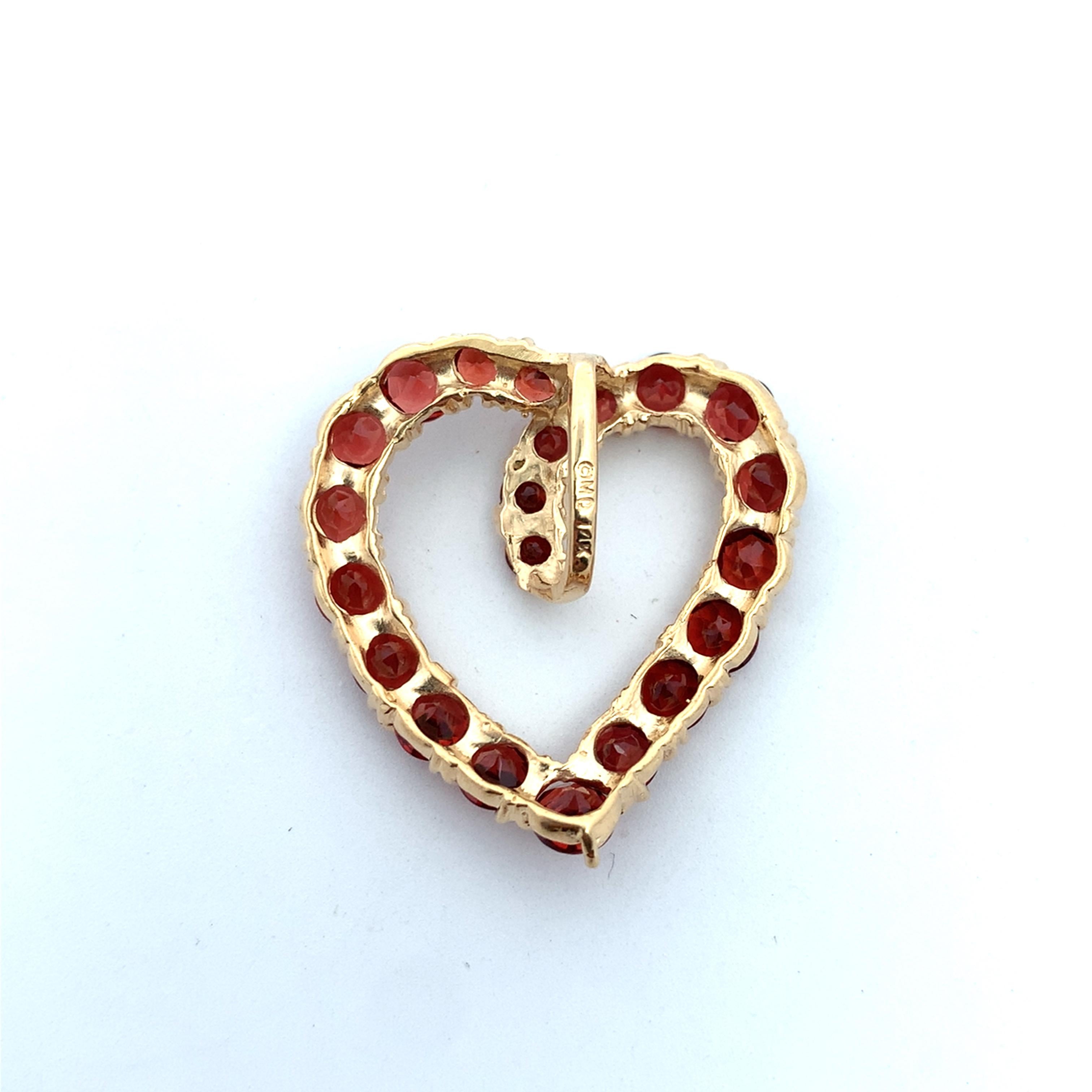 Vintage 14K Yellow Gold Round Garnet Open Heart Slide Pendant
