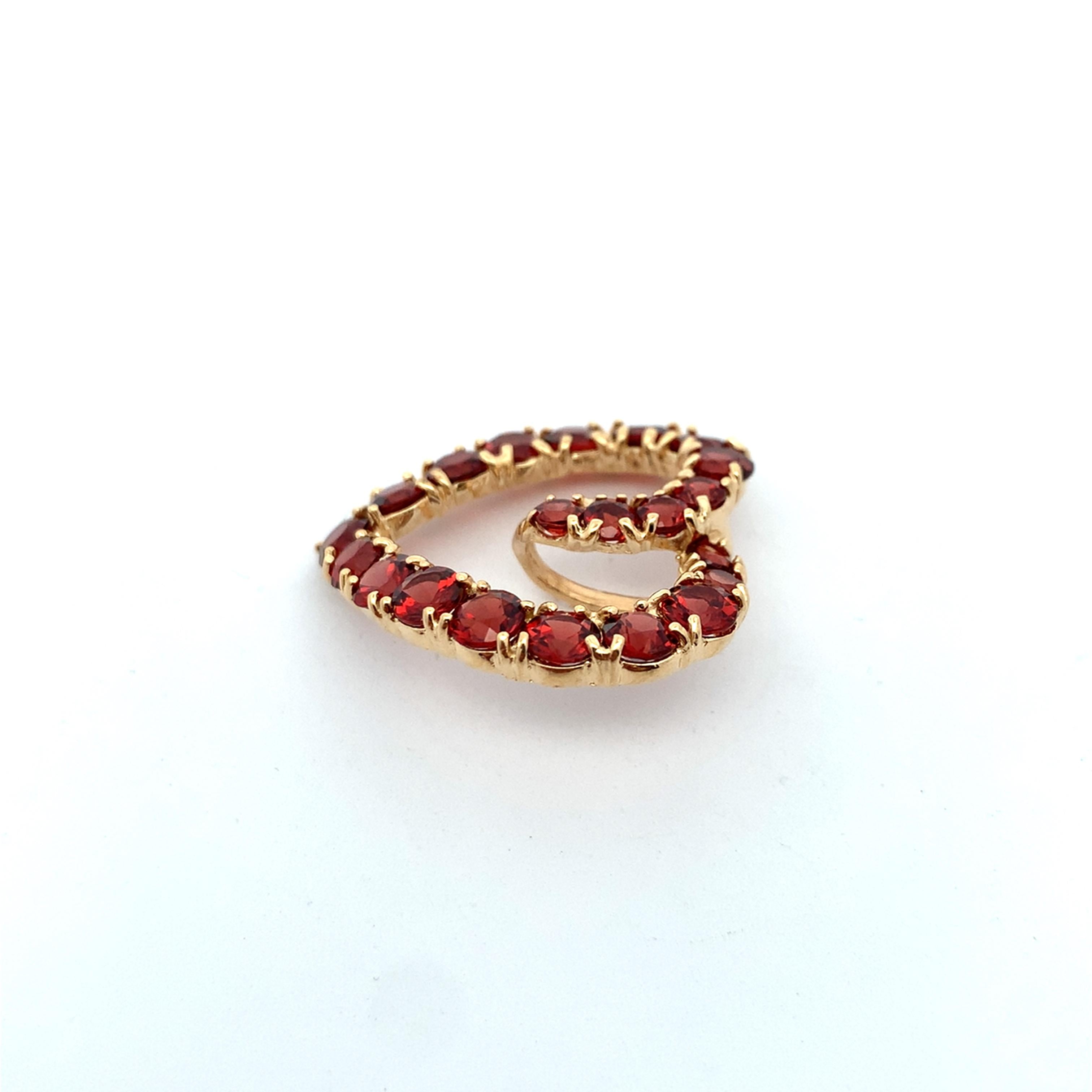 Vintage 14K Yellow Gold Round Garnet Open Heart Slide Pendant