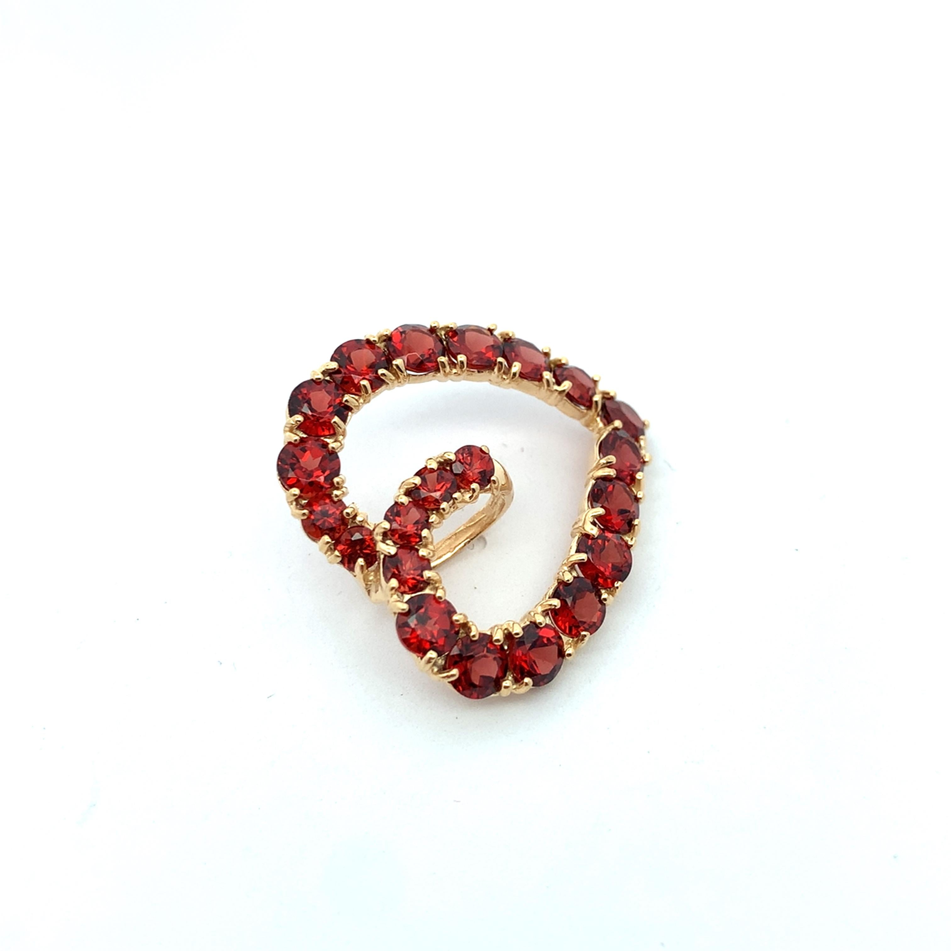 Vintage 14K Yellow Gold Round Garnet Open Heart Slide Pendant