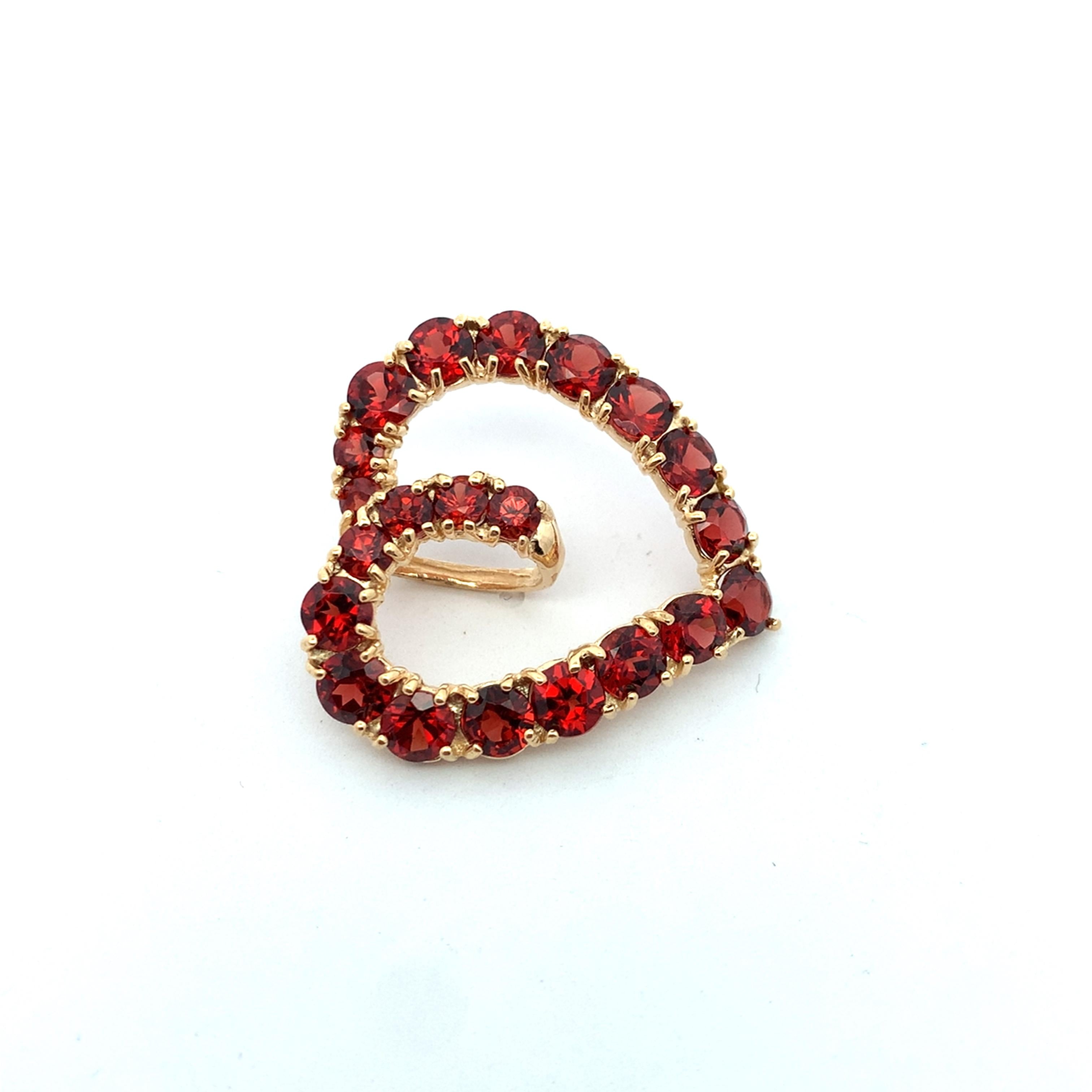 Vintage 14K Yellow Gold Round Garnet Open Heart Slide Pendant
