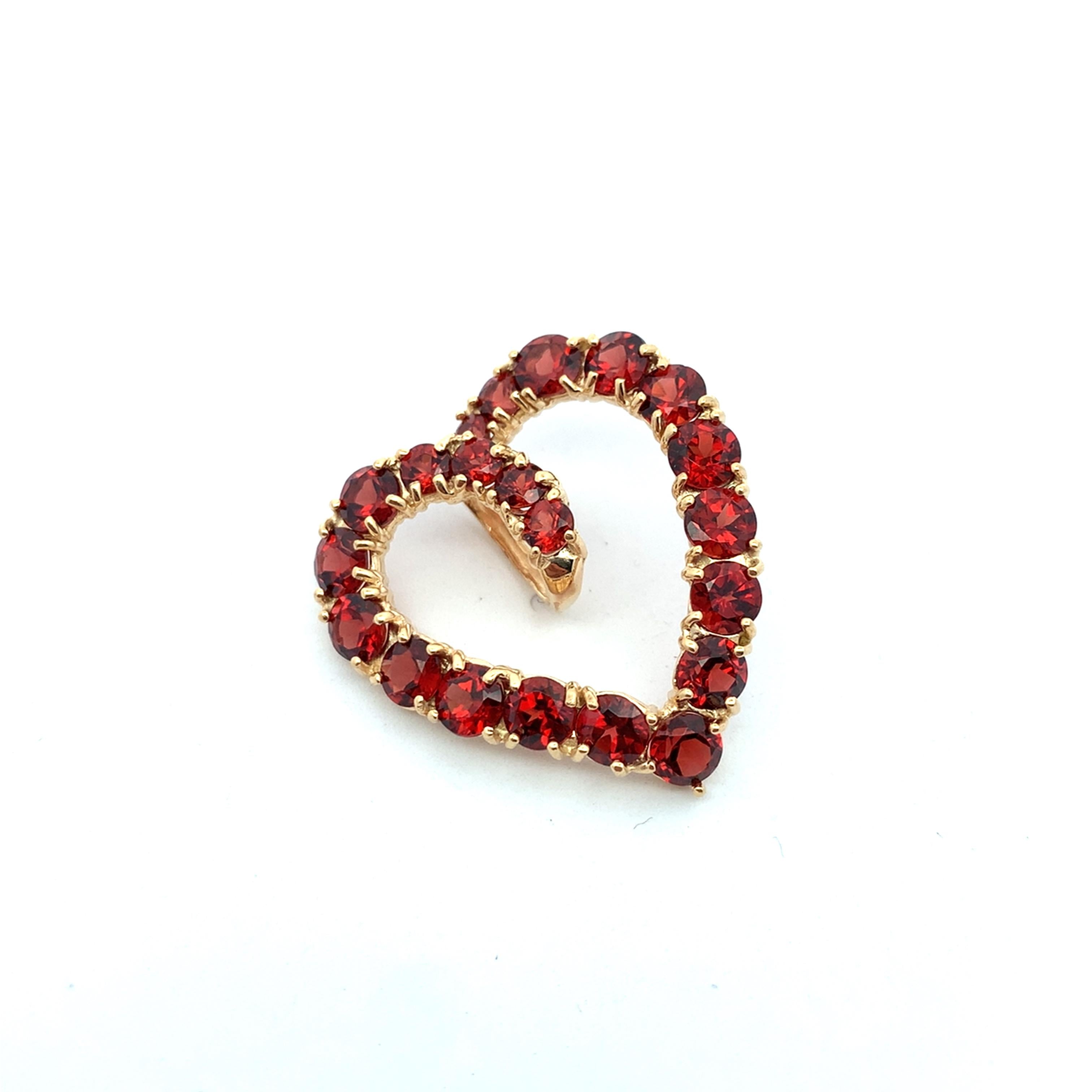Vintage 14K Yellow Gold Round Garnet Open Heart Slide Pendant
