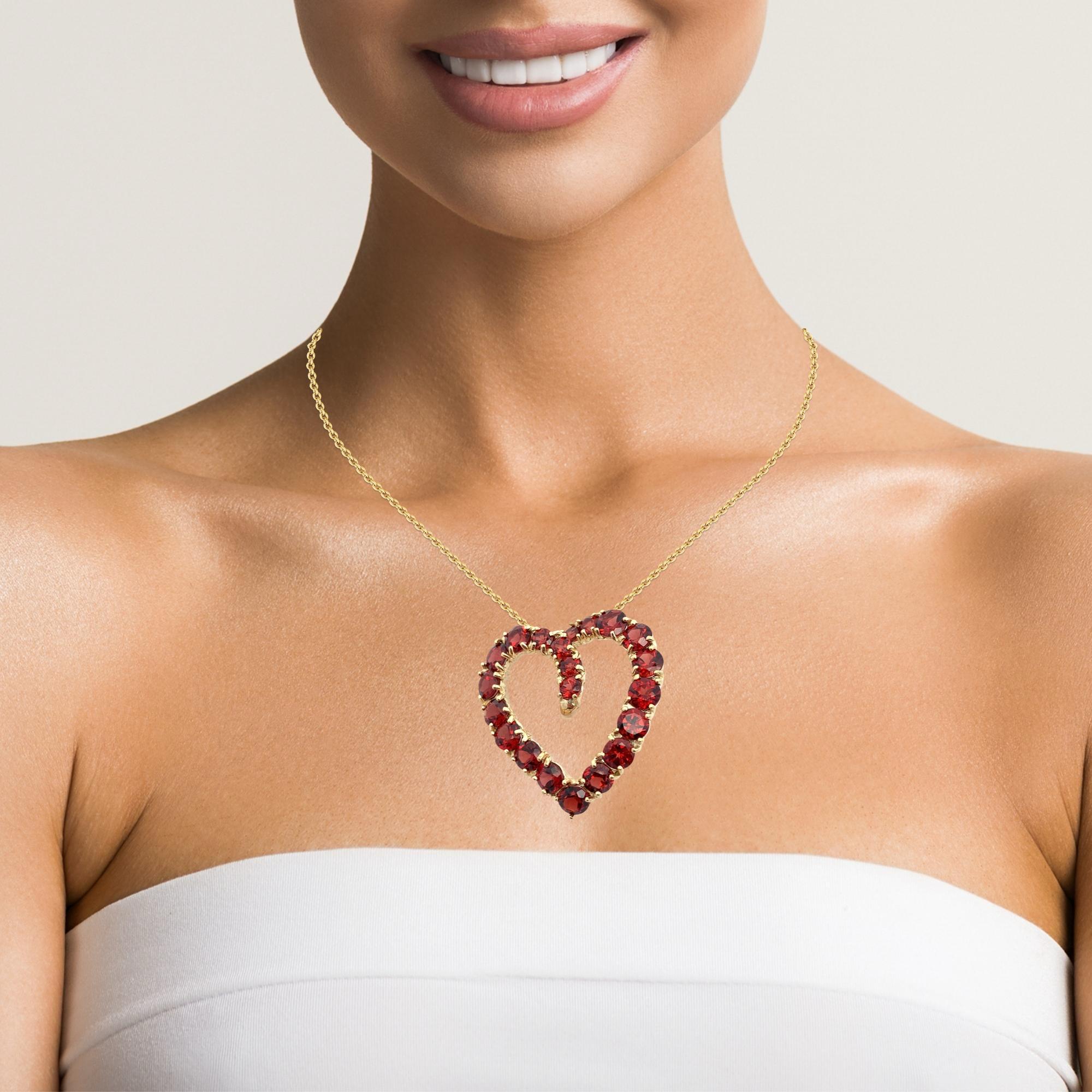 Vintage 14K Yellow Gold Round Garnet Open Heart Slide Pendant
