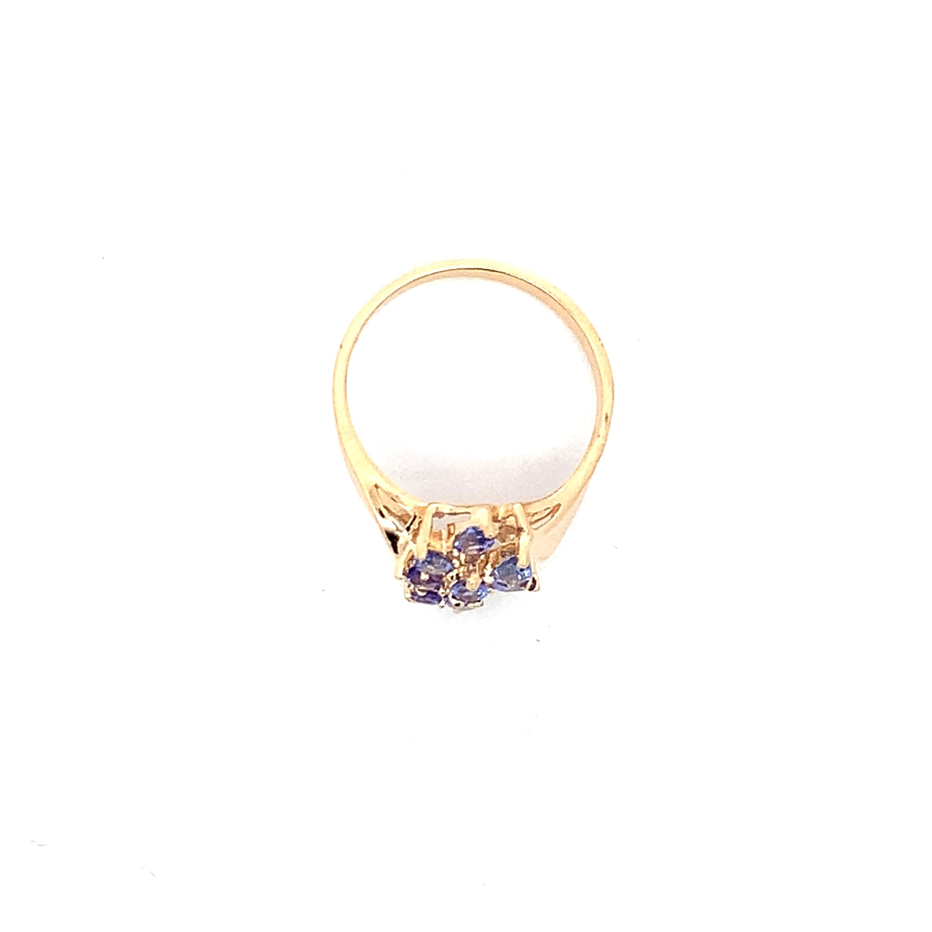 14K Yellow Gold Pear Cut Purple Tanzanite Bypass Shanks Cluster Ring Size 8.75