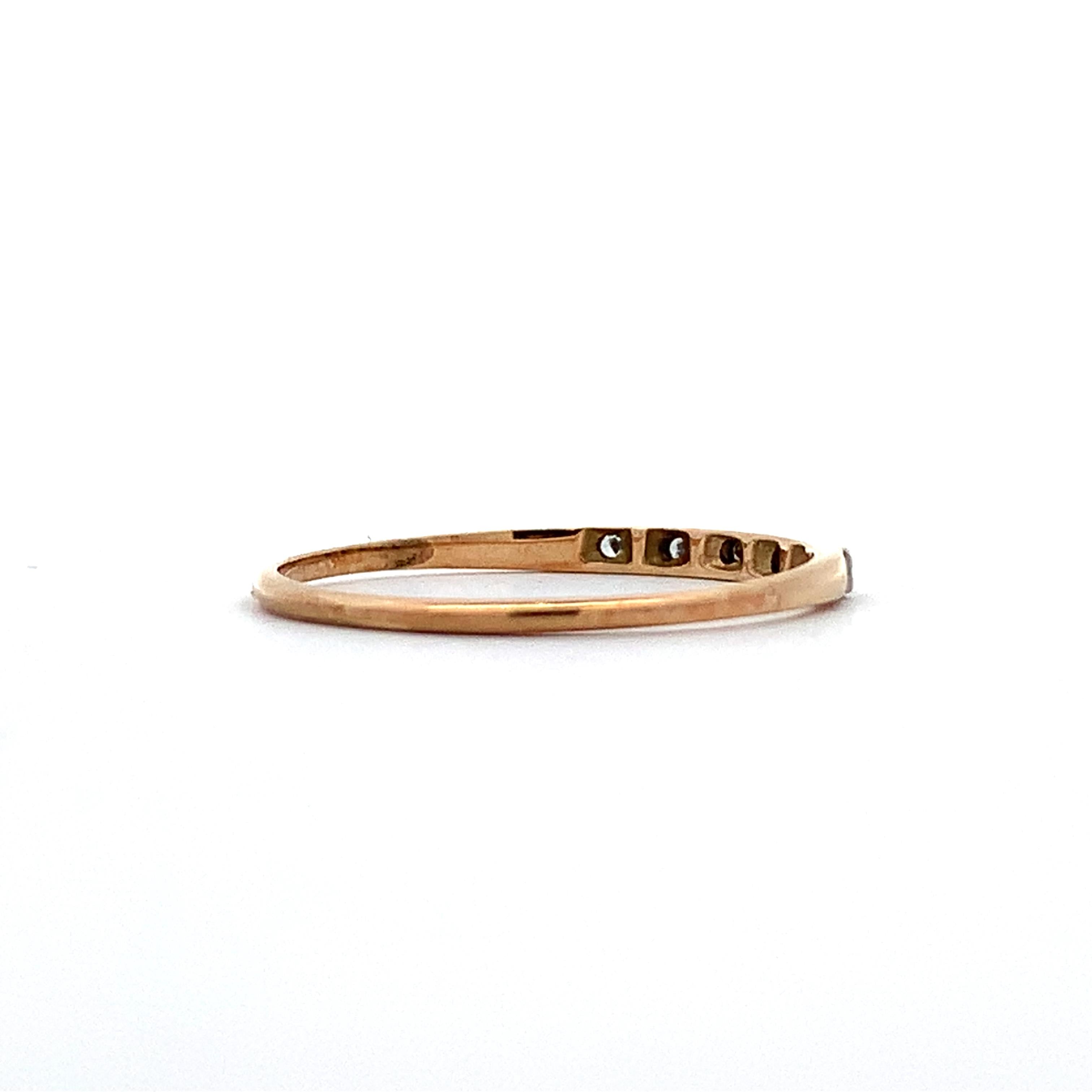 Vintage 14K Yellow & White Gold Single Cut Diamond Carved Milgrain Slim Band