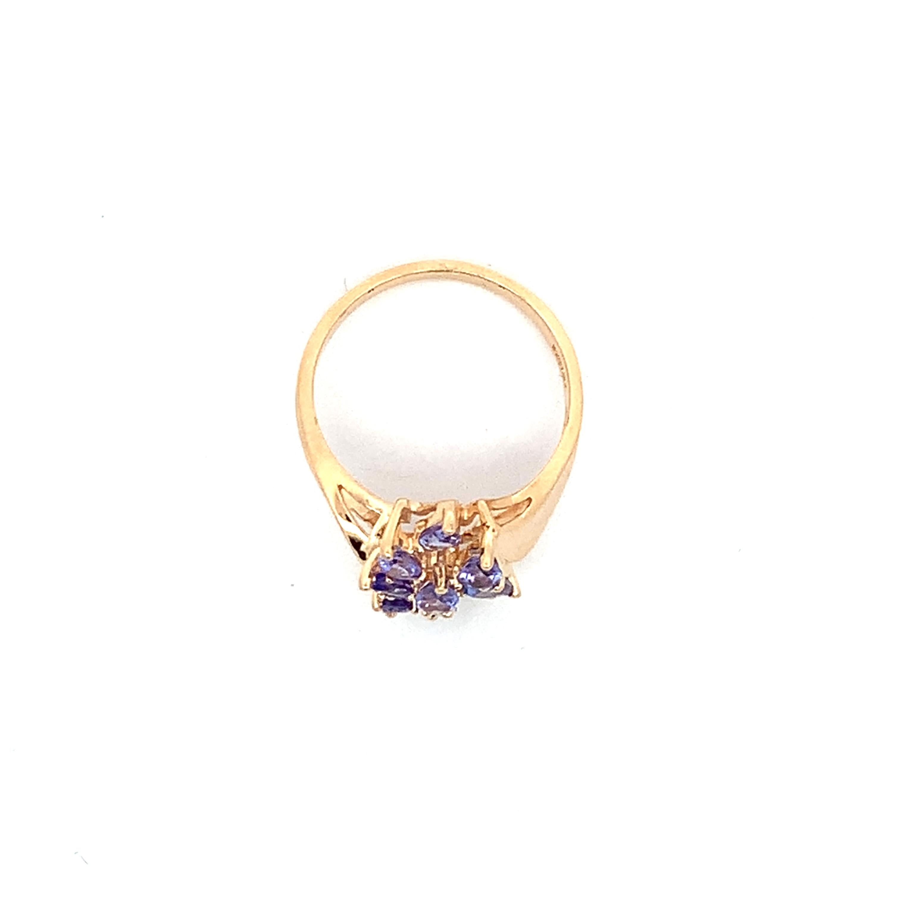 14K Yellow Gold Pear Cut Purple Tanzanite Bypass Shanks Cluster Ring Size 10