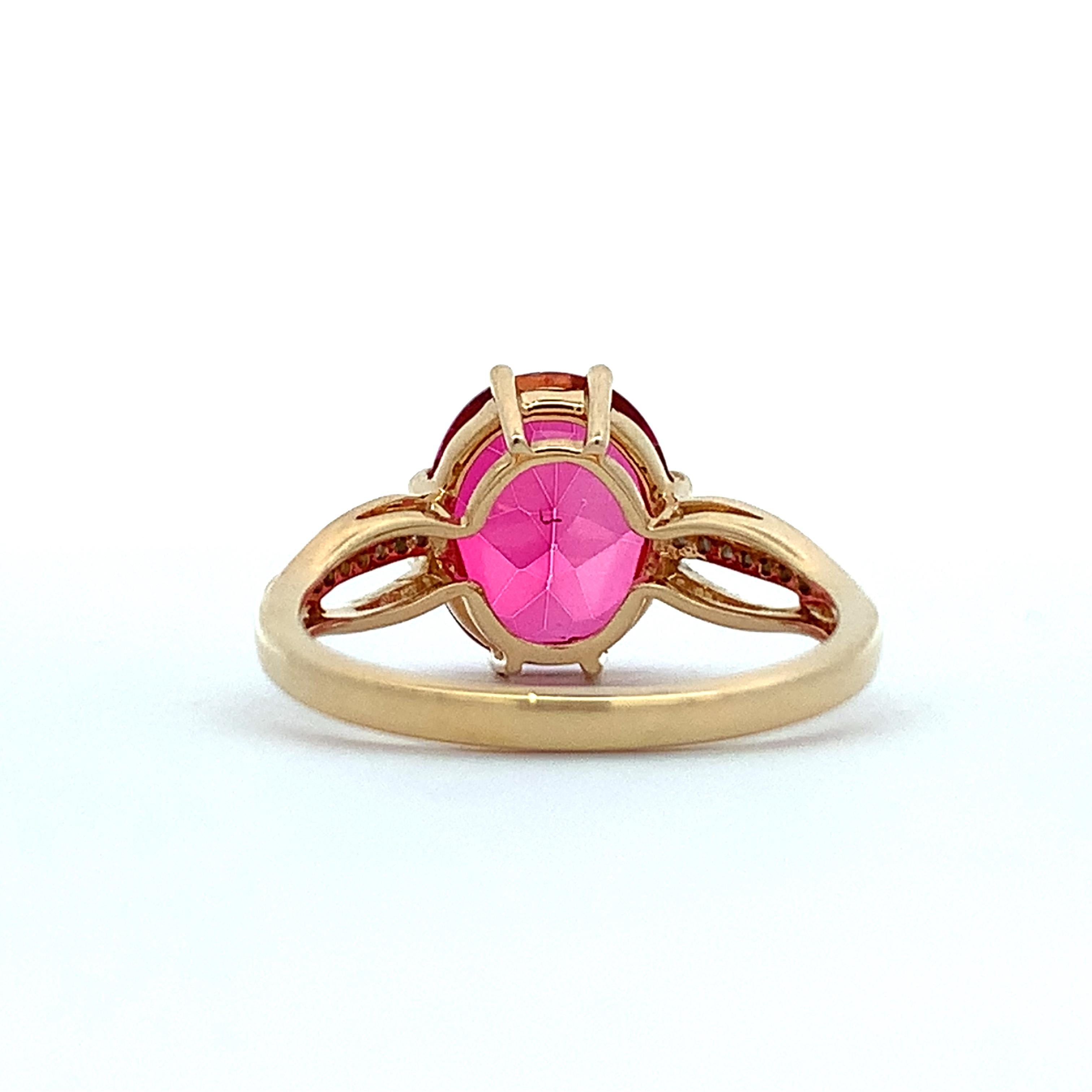 Vintage 14K Yellow Gold Oval Synthetic Red Topaz & Round Diamond Ring Size 7