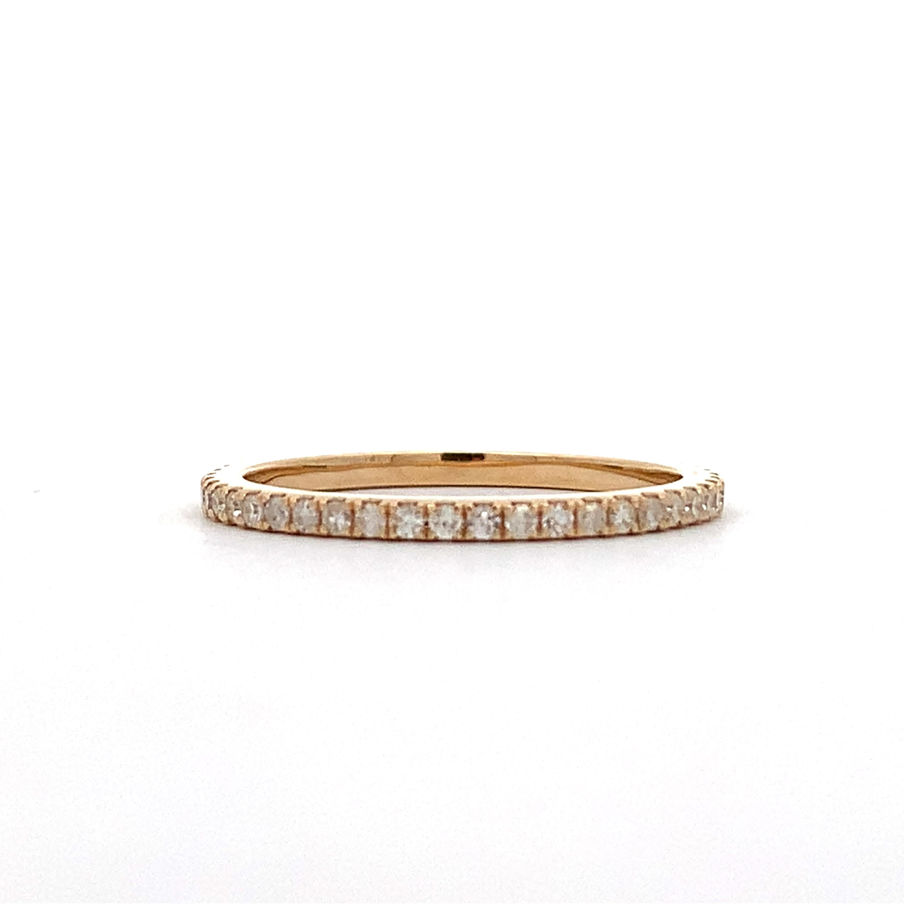 14K Yellow Gold Pave Round Diamond Full Eternity Stackable Slim Band Ring Size7