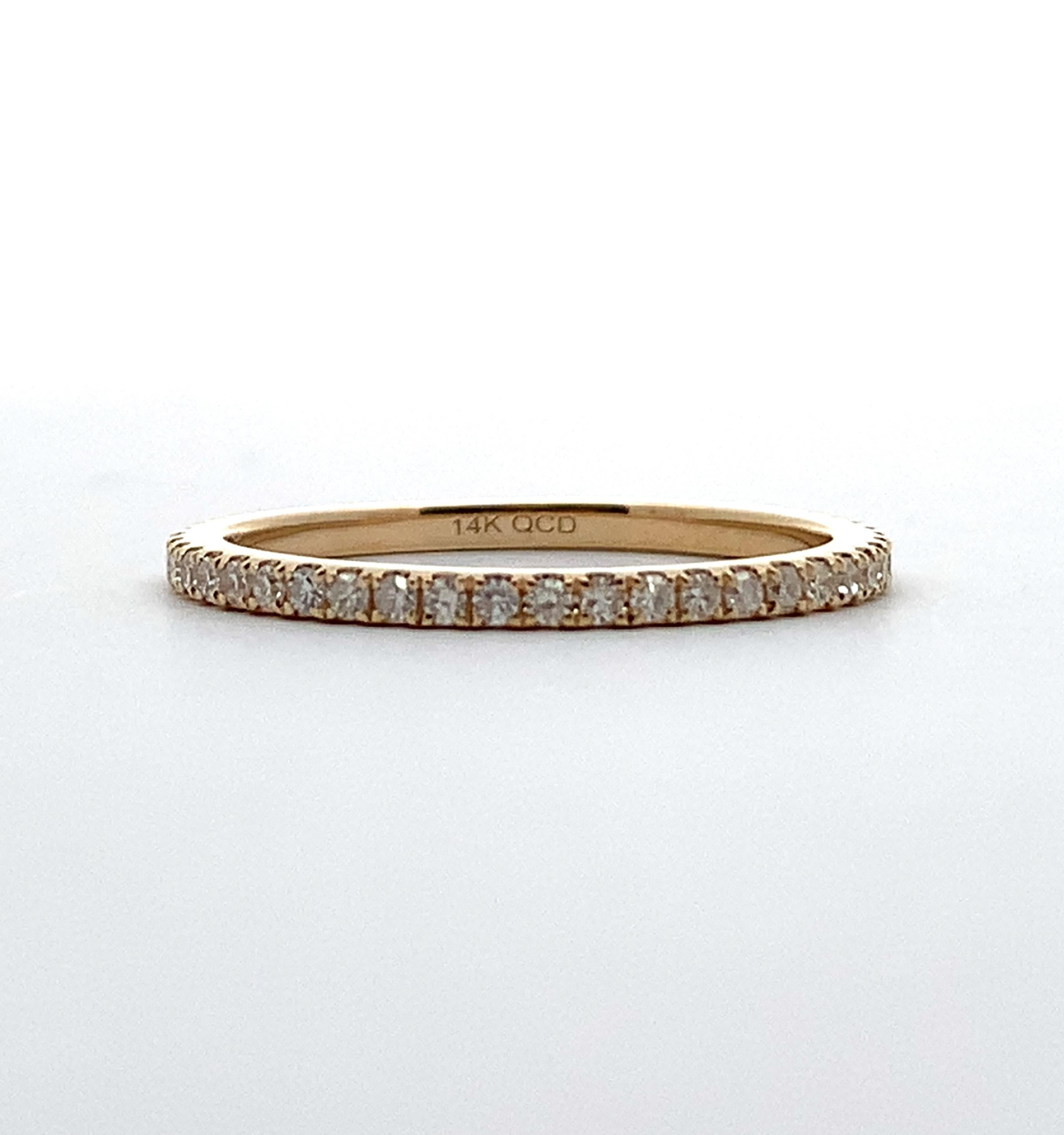 14K Yellow Gold Pave Round Diamond Full Eternity Stackable Slim Band Ring Size7