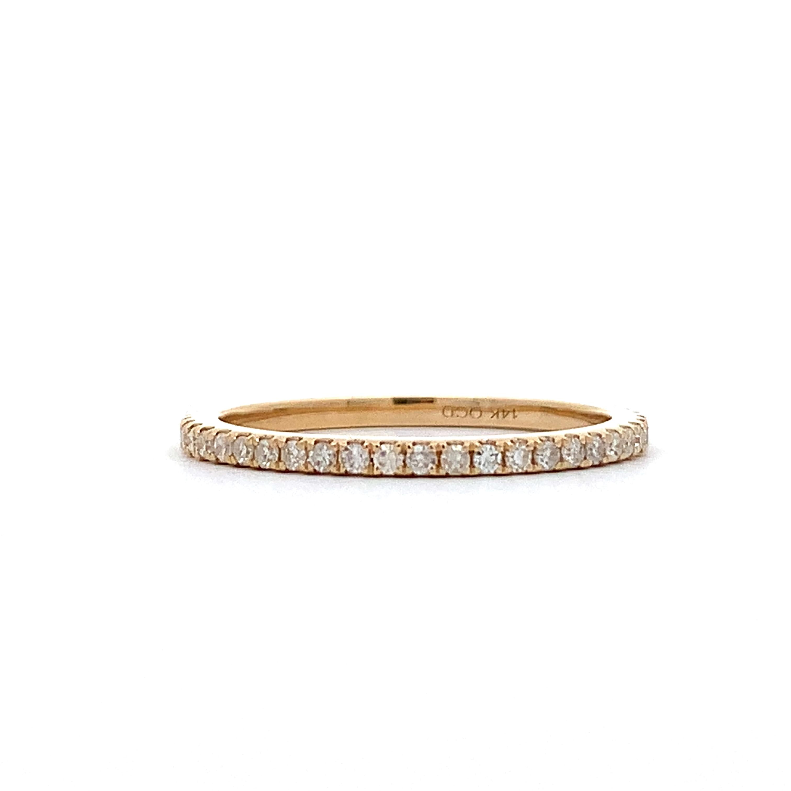 14K Yellow Gold Pave Round Diamond Full Eternity Stackable Slim Band Ring Size7
