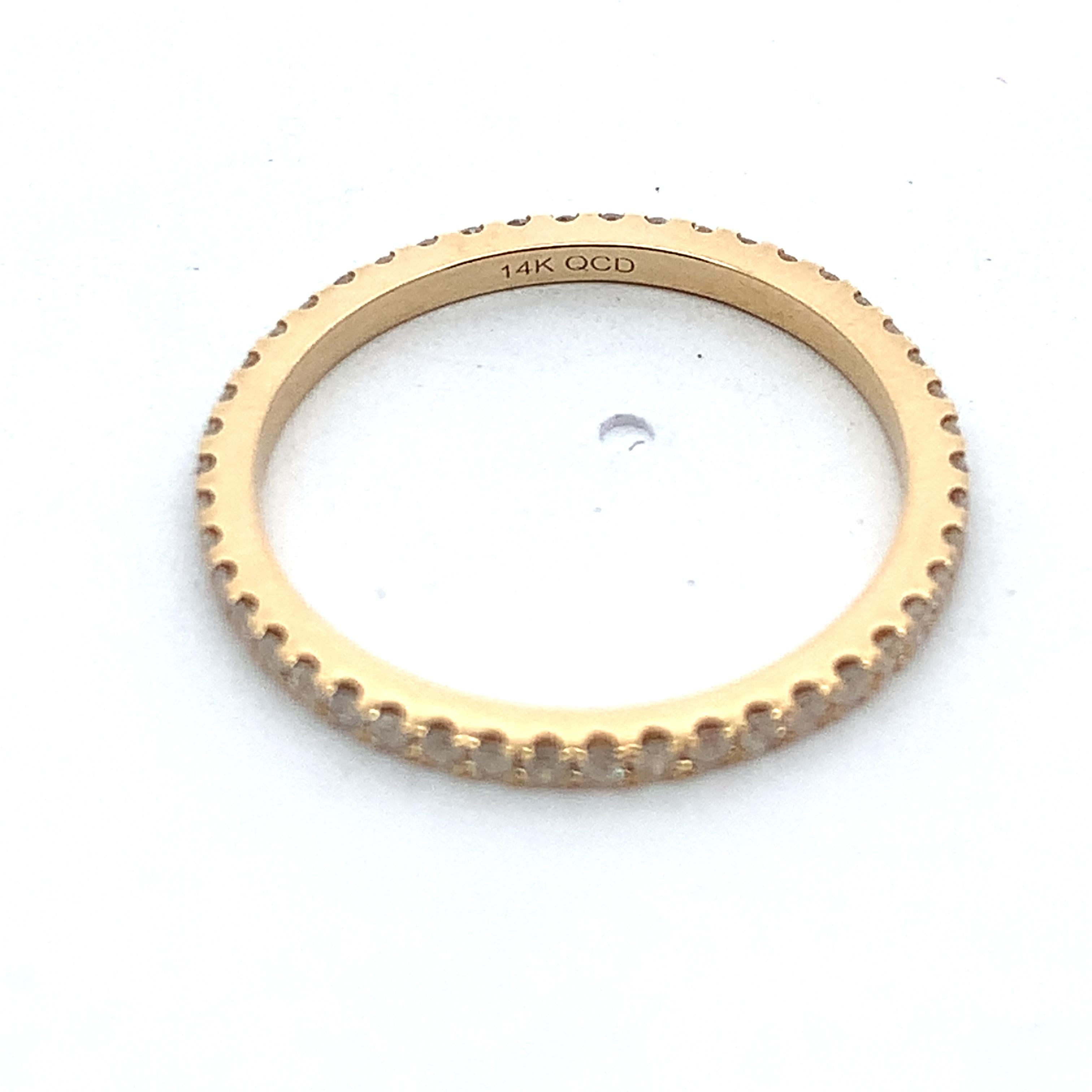 14K Yellow Gold Pave Round Diamond Full Eternity Stackable Slim Band Ring Size7