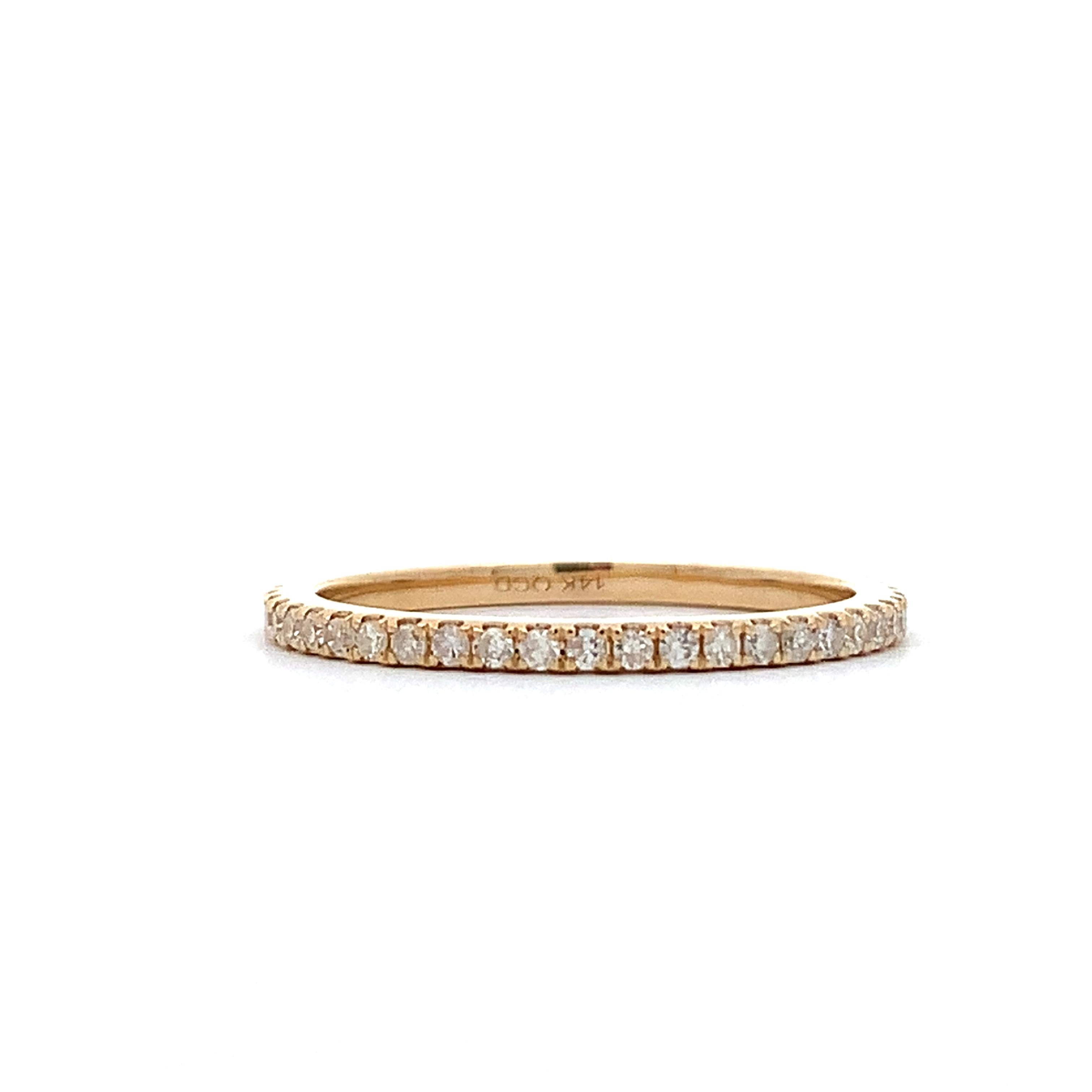14K Yellow Gold Pave Round Diamond Full Eternity Stackable Slim Band Ring Size7