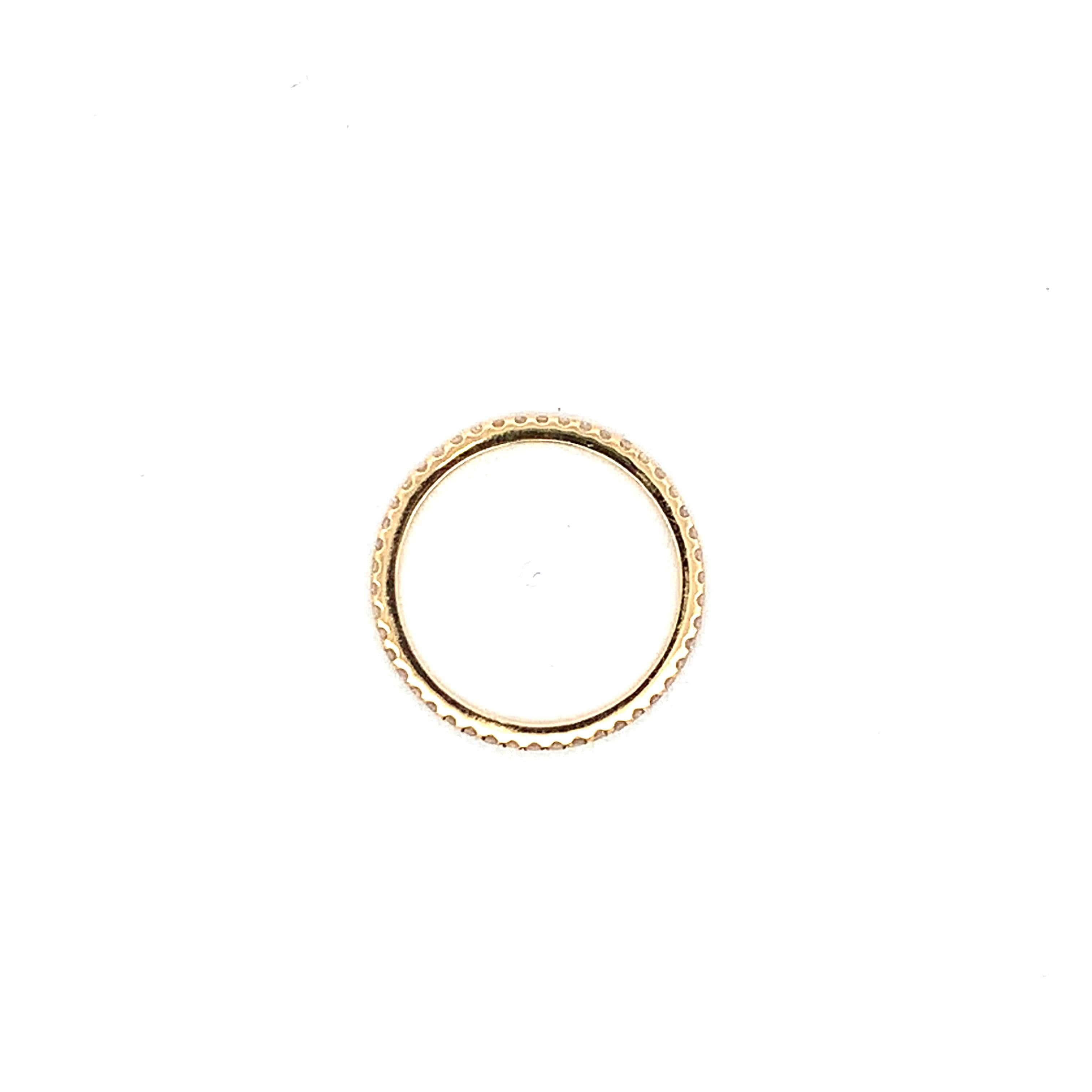 14K Yellow Gold Pave Round Diamond Full Eternity Stackable Slim Band Ring Size7