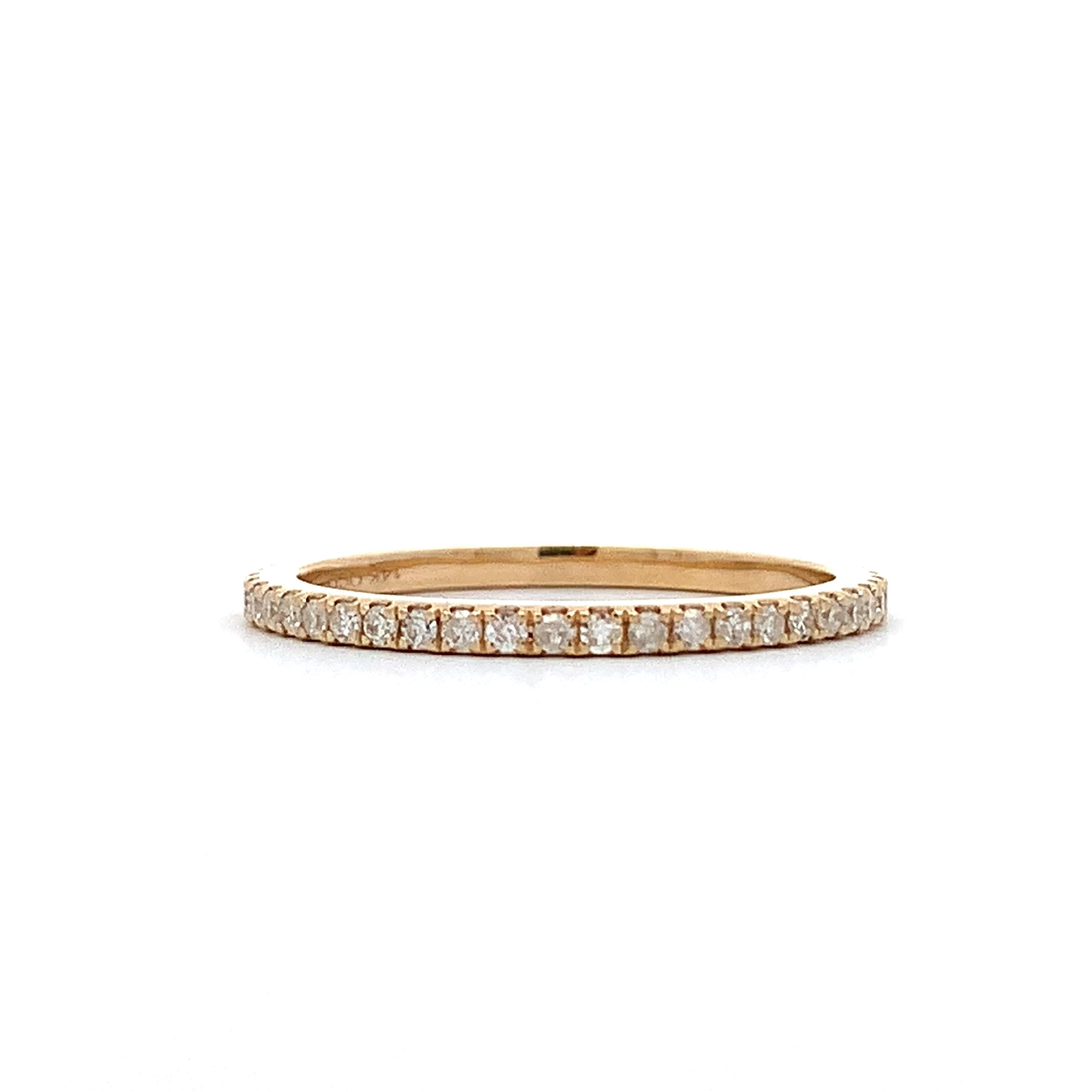 14K Yellow Gold Pave Round Diamond Full Eternity Stackable Slim Band Ring Size7