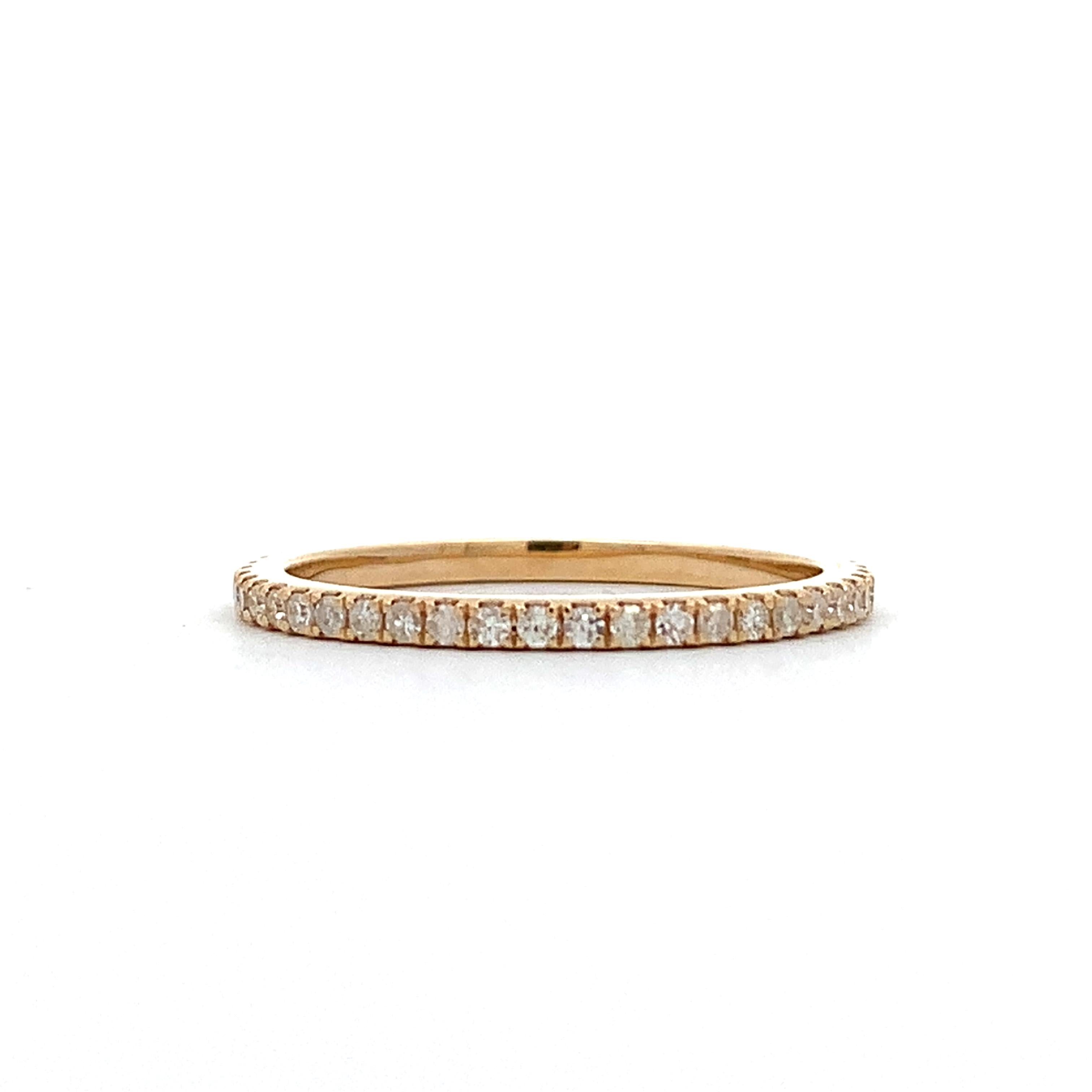14K Yellow Gold Pave Round Diamond Full Eternity Stackable Slim Band Ring Size7