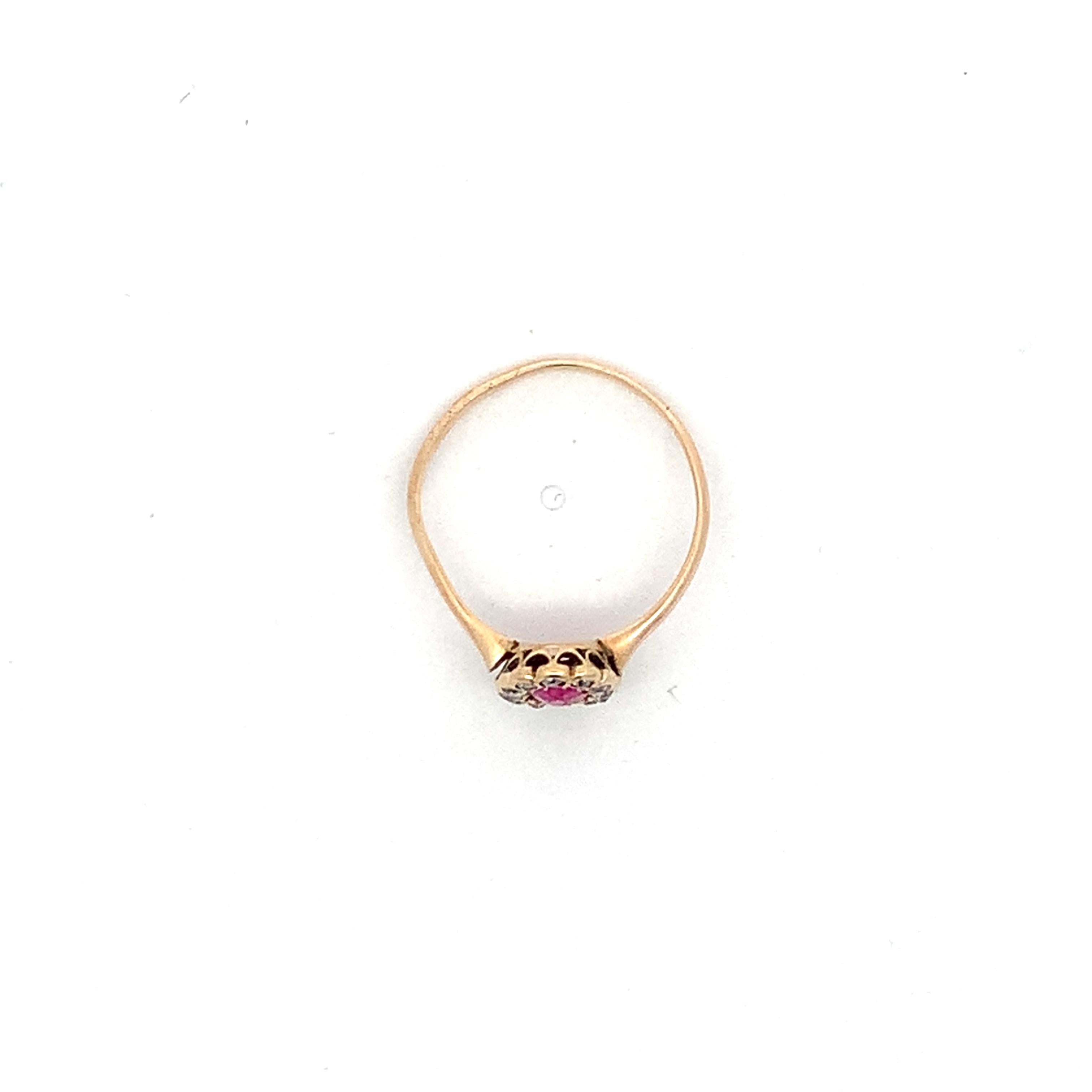 Vintage 14K Gold Oval Synthetic Ruby & Old Mine Cut Diamond Halo Ring Size 6