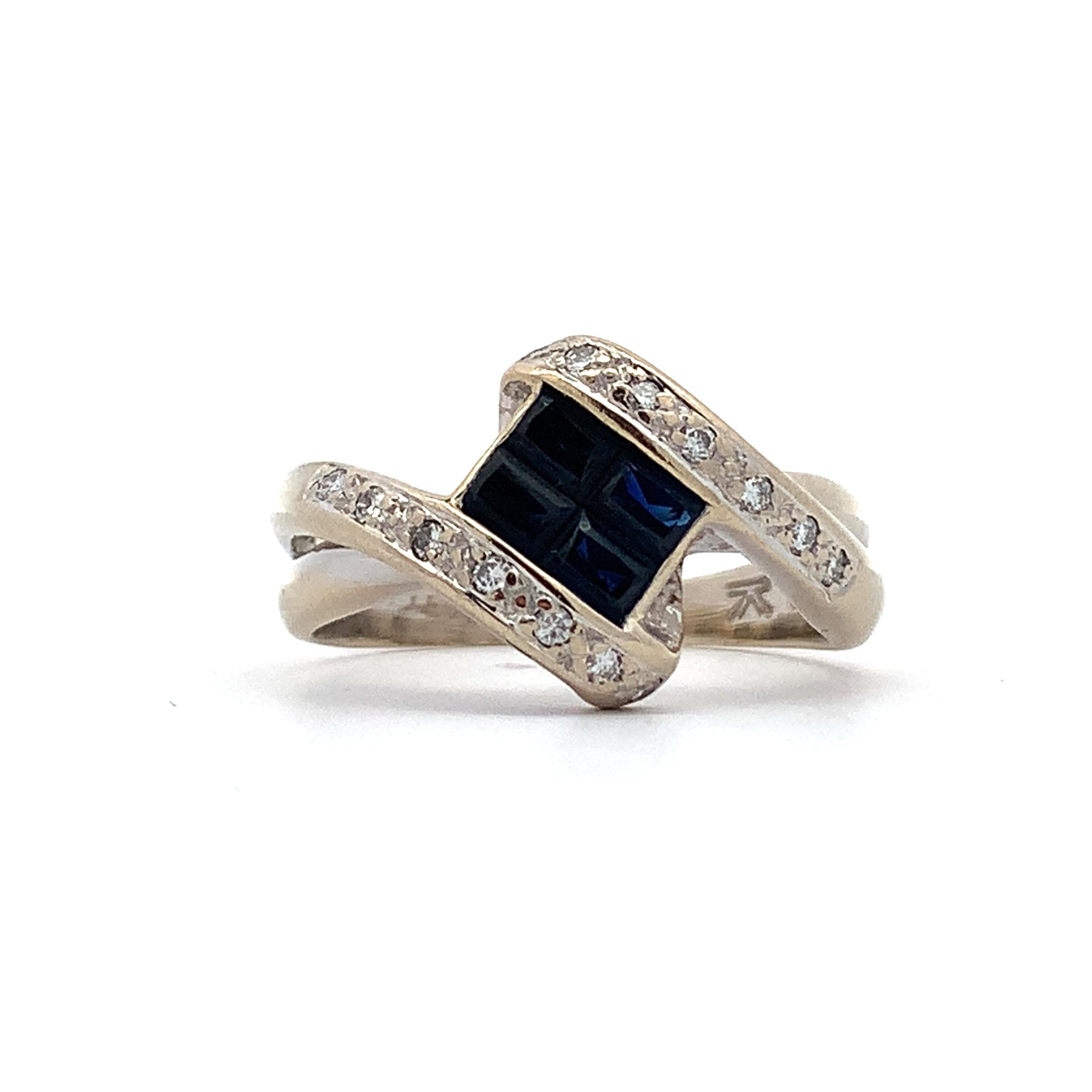Le Vian 18K White Gold Sapphire & Round Cut Diamond Twisted Shanks Bypass Ring