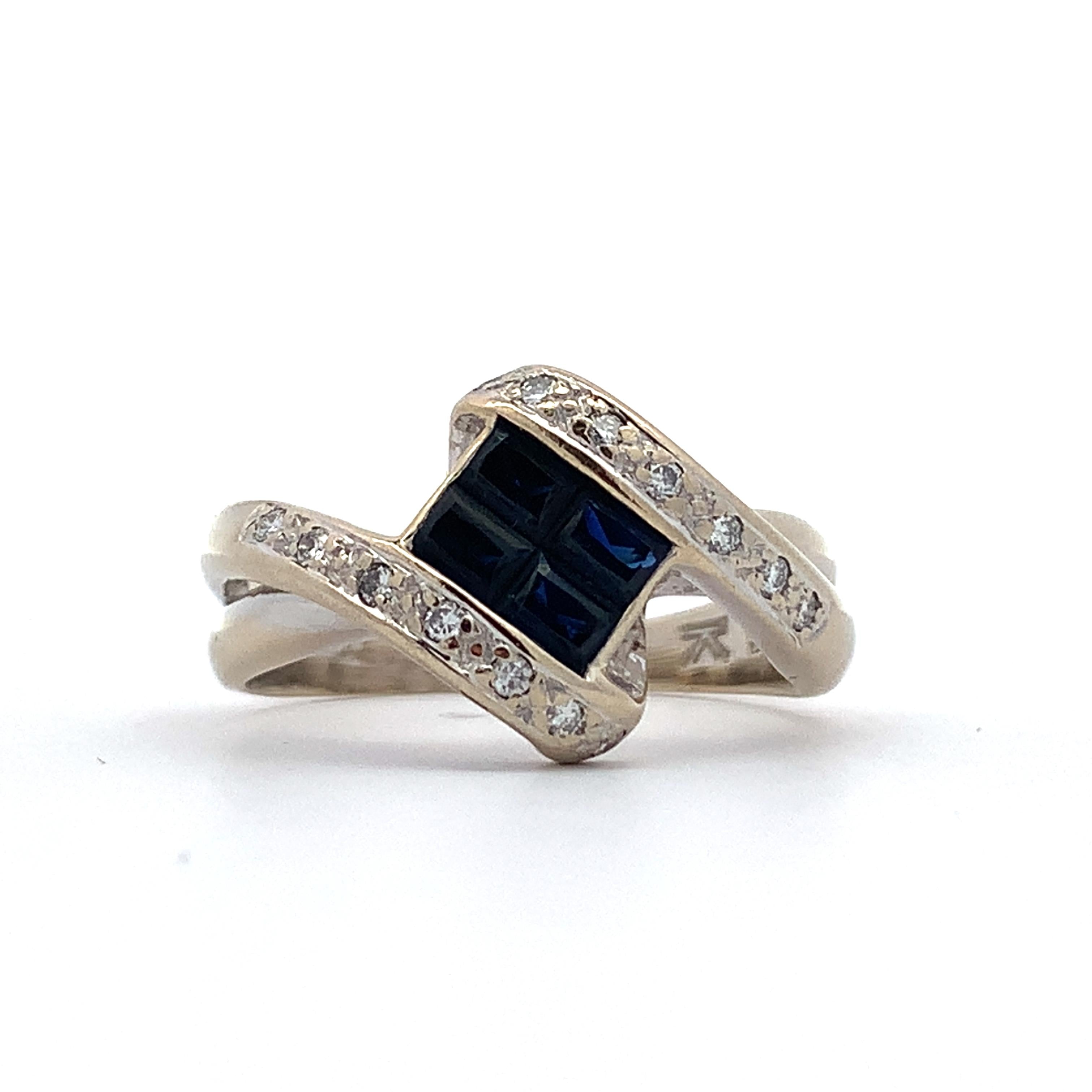 Le Vian 18K White Gold Sapphire & Round Cut Diamond Twisted Shanks Bypass Ring