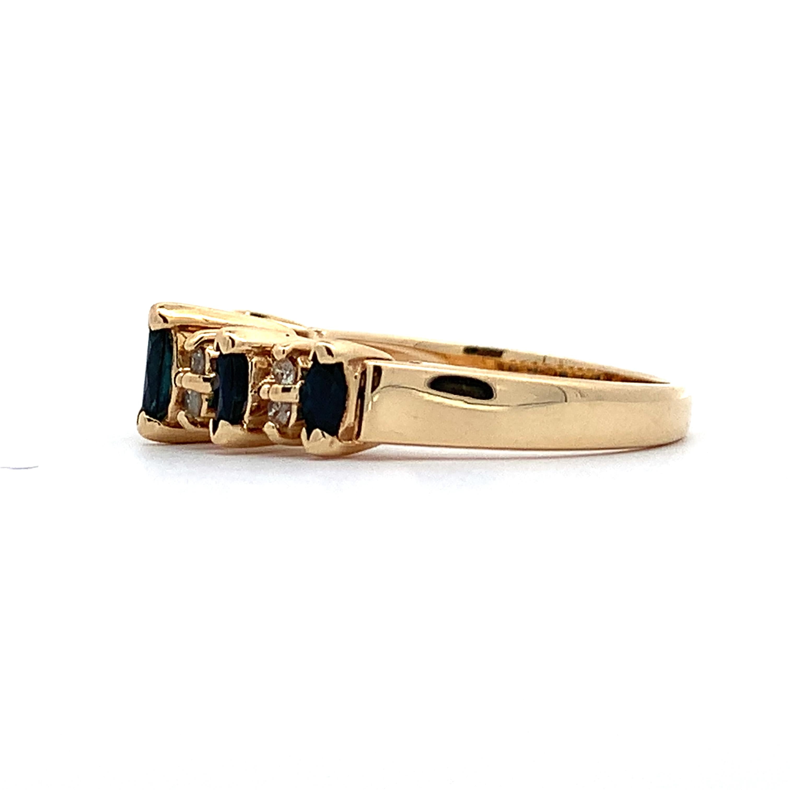 BH Effy 14K Gold Alternating Marquise Sapphire & Diamond Step Up Ring Size 7