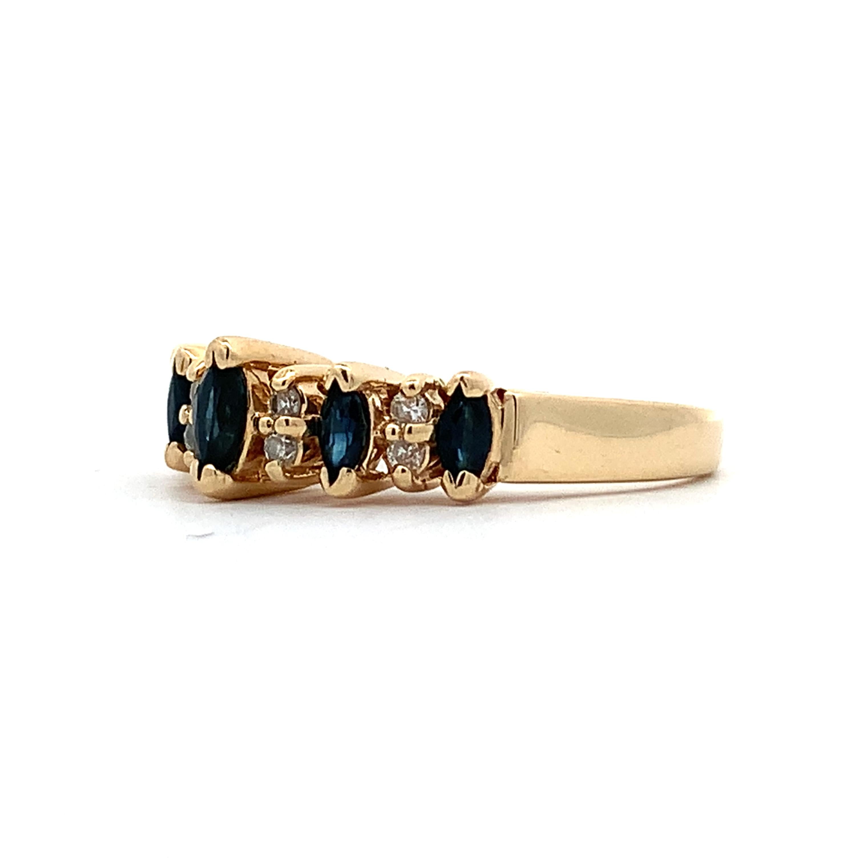 BH Effy 14K Gold Alternating Marquise Sapphire & Diamond Step Up Ring Size 7