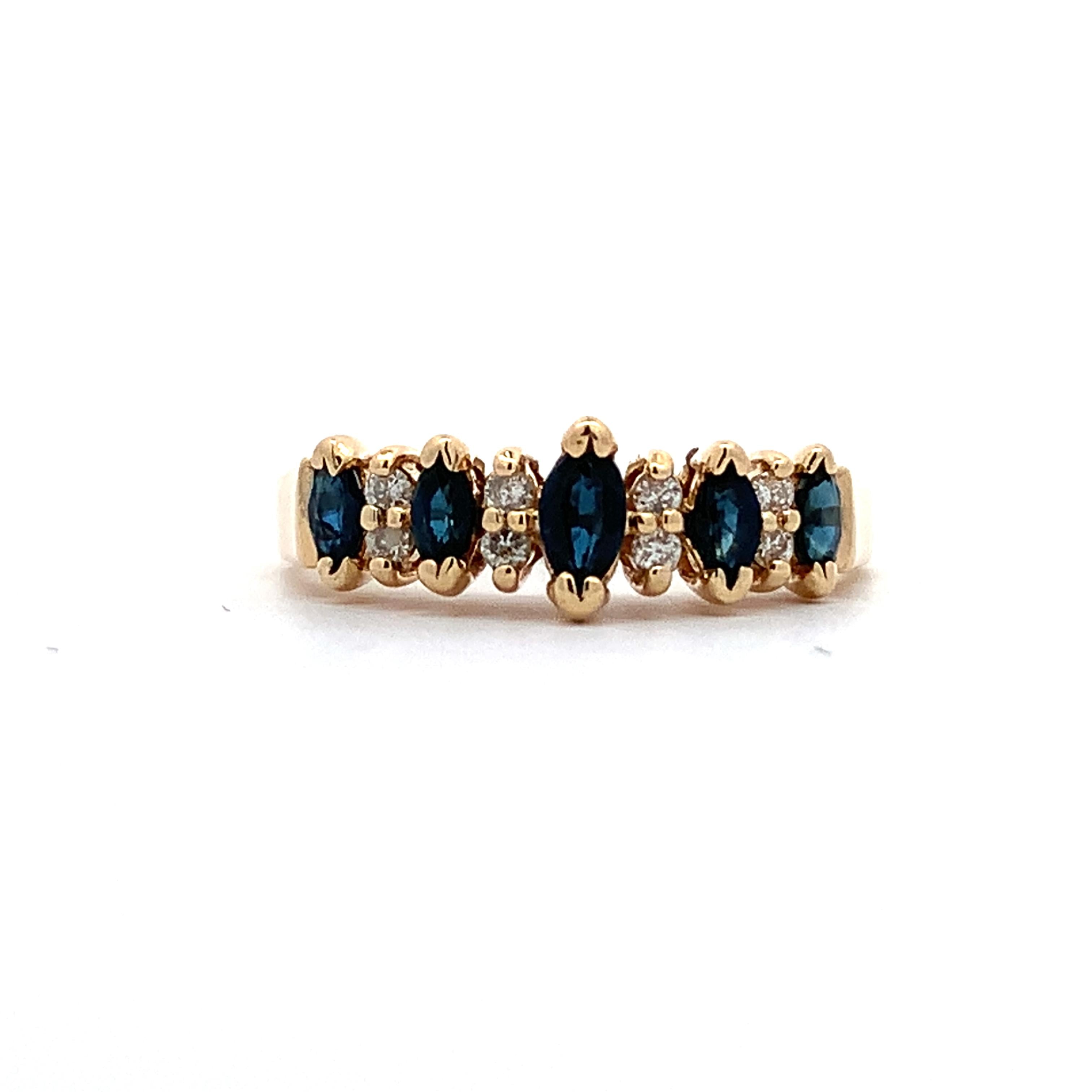 BH Effy 14K Gold Alternating Marquise Sapphire & Diamond Step Up Ring Size 7