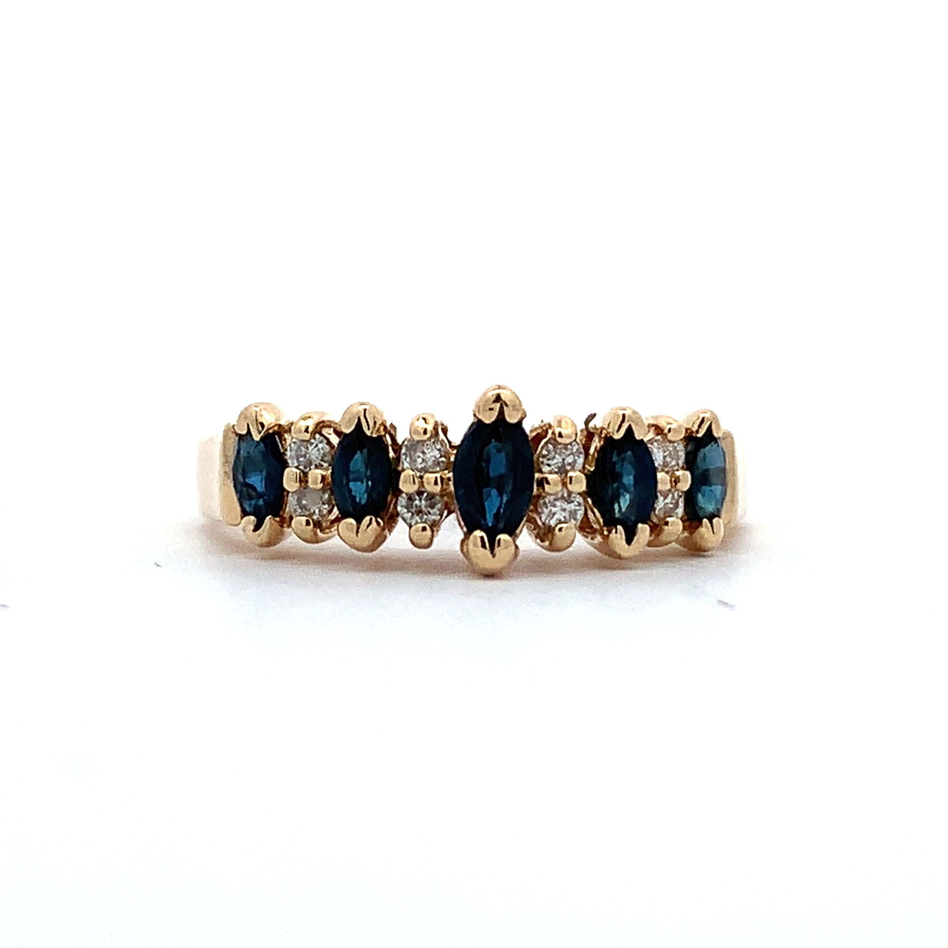BH Effy 14K Gold Alternating Marquise Sapphire & Diamond Step Up Ring Size 7