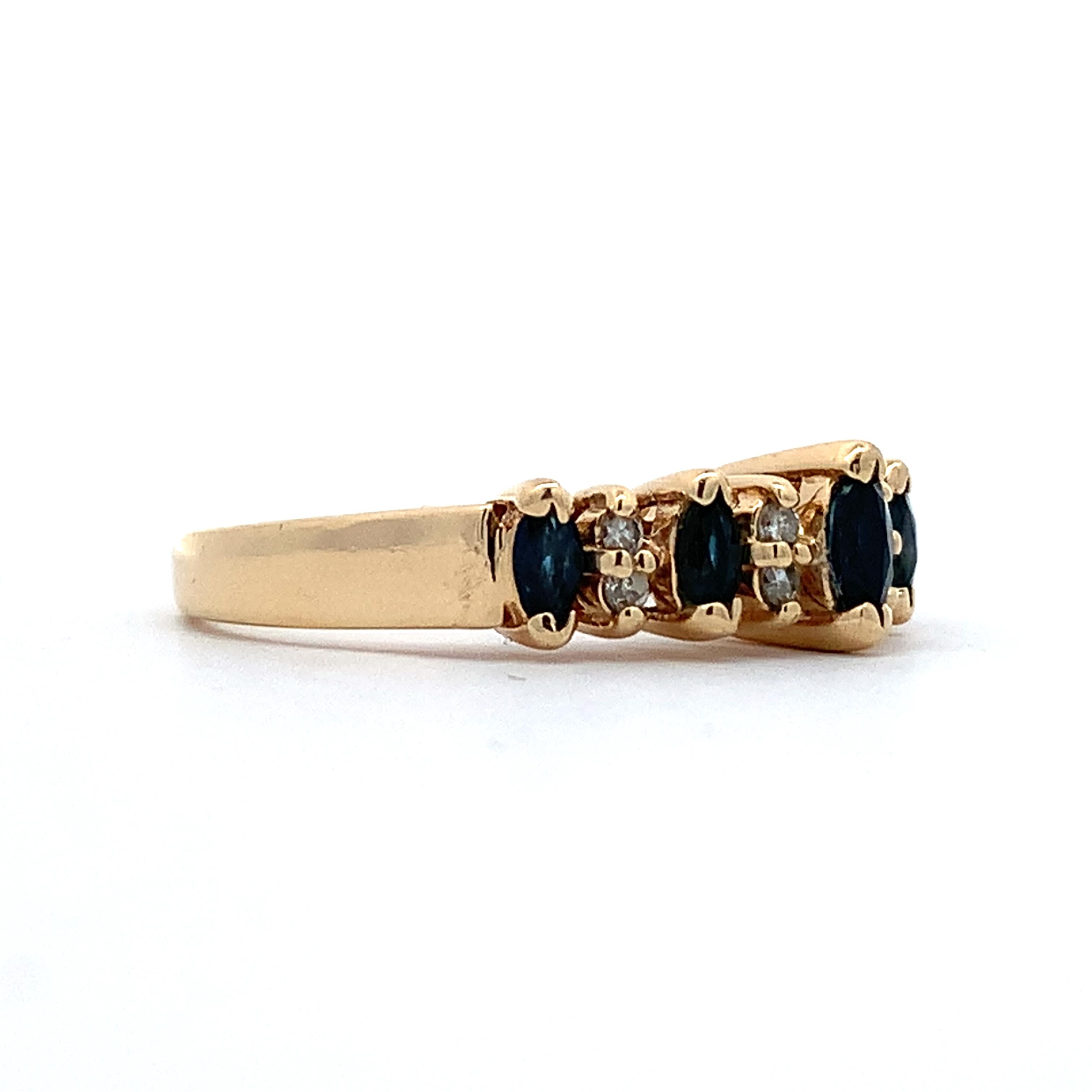 BH Effy 14K Gold Alternating Marquise Sapphire & Diamond Step Up Ring Size 7