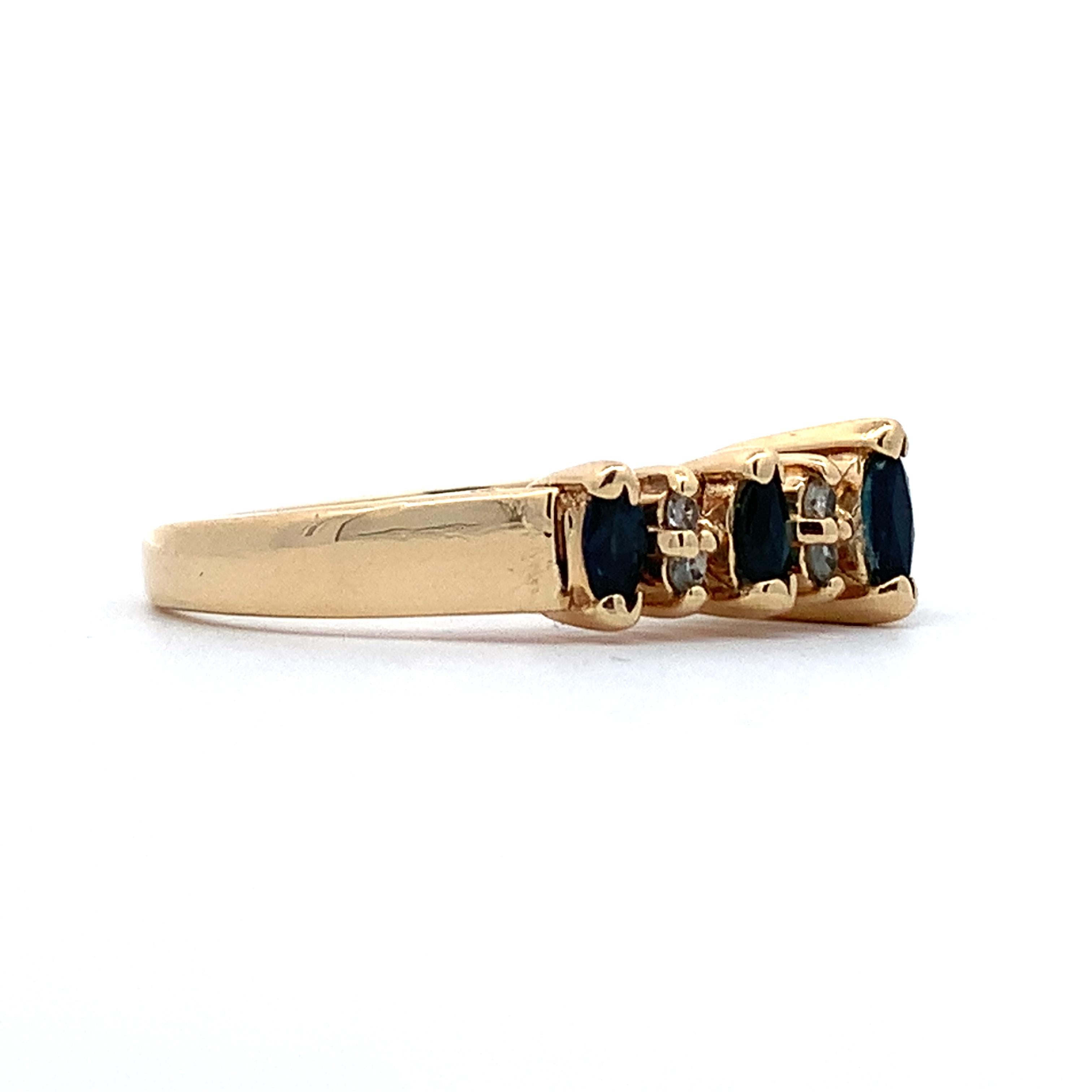 BH Effy 14K Gold Alternating Marquise Sapphire & Diamond Step Up Ring Size 7