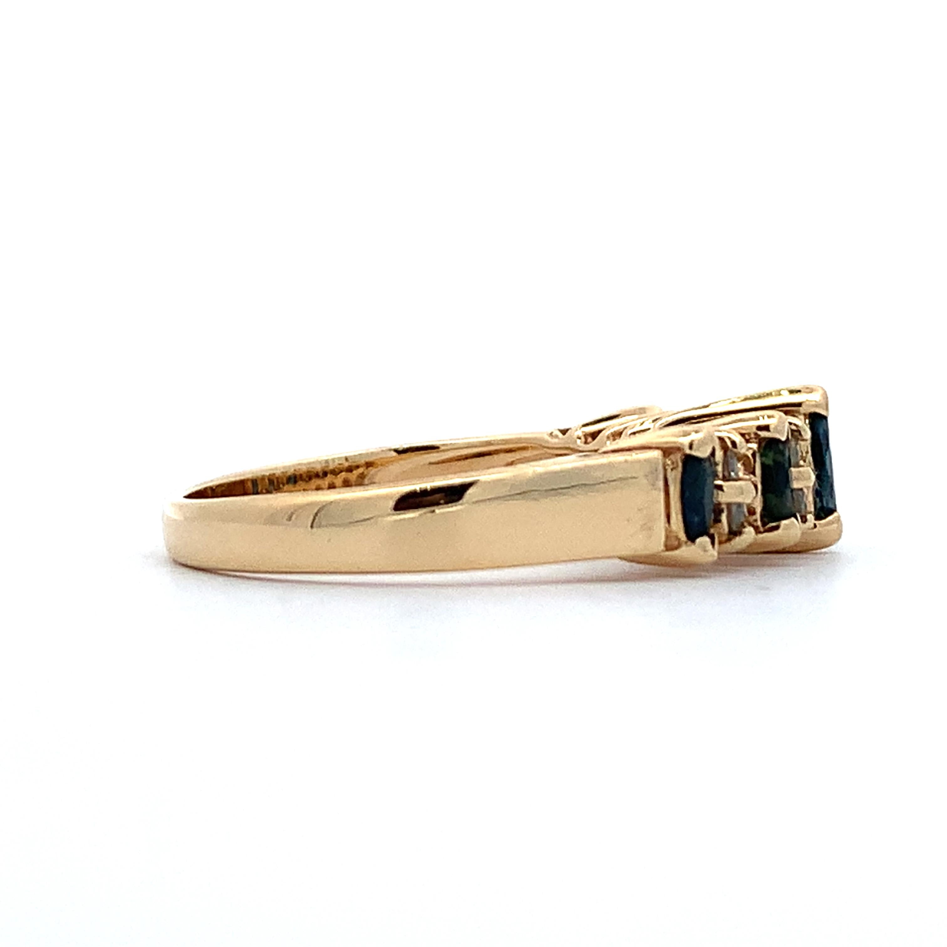 BH Effy 14K Gold Alternating Marquise Sapphire & Diamond Step Up Ring Size 7