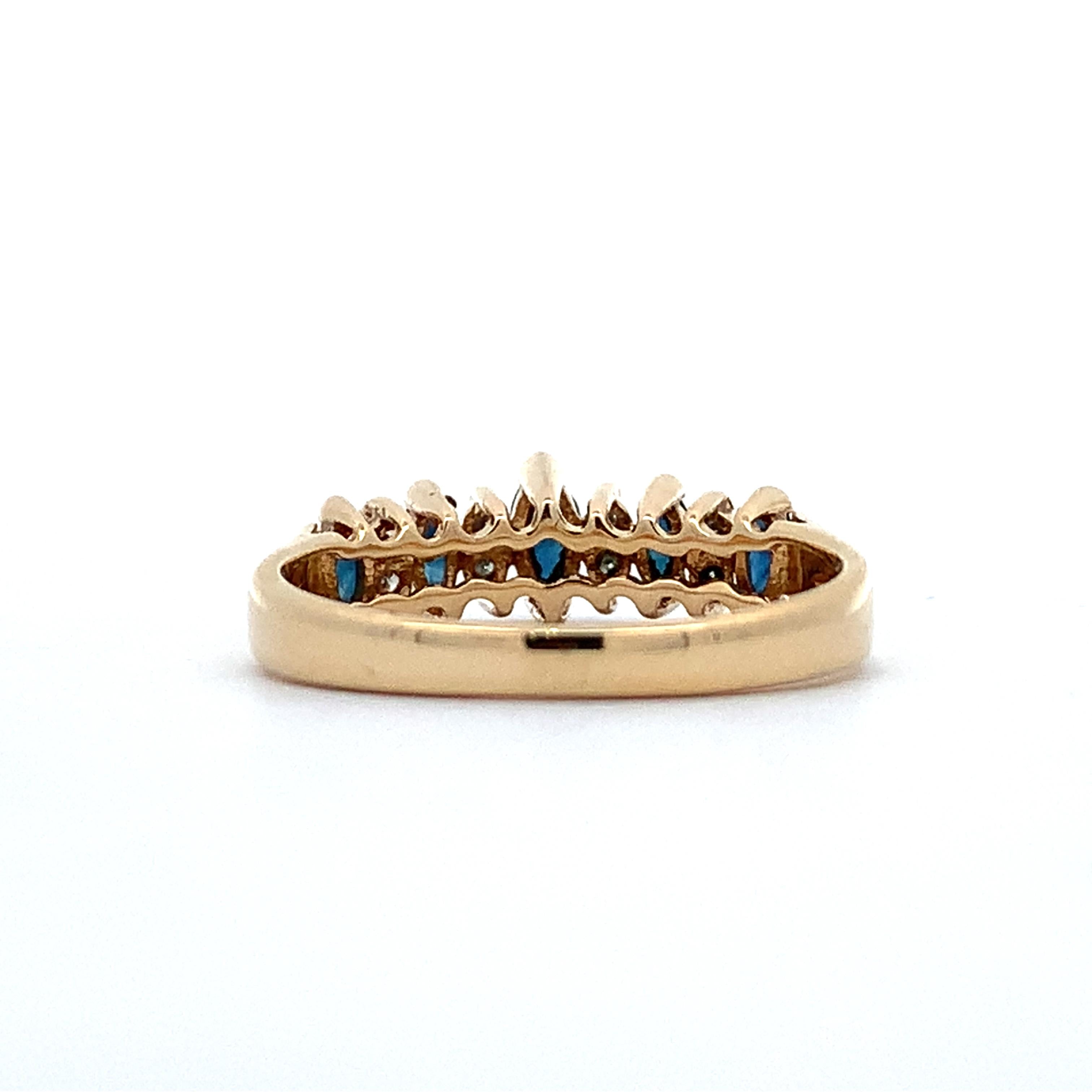 BH Effy 14K Gold Alternating Marquise Sapphire & Diamond Step Up Ring Size 7
