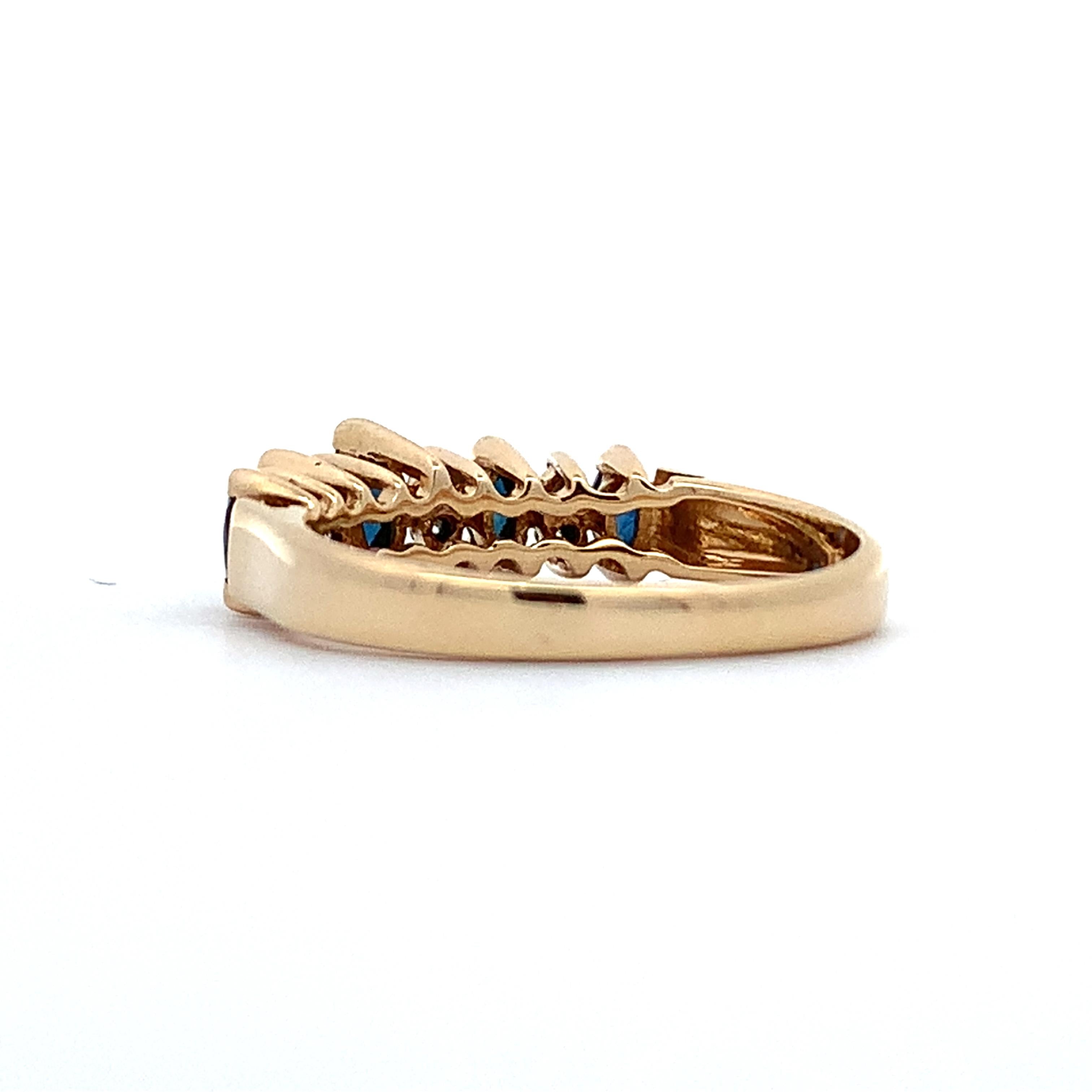 BH Effy 14K Gold Alternating Marquise Sapphire & Diamond Step Up Ring Size 7