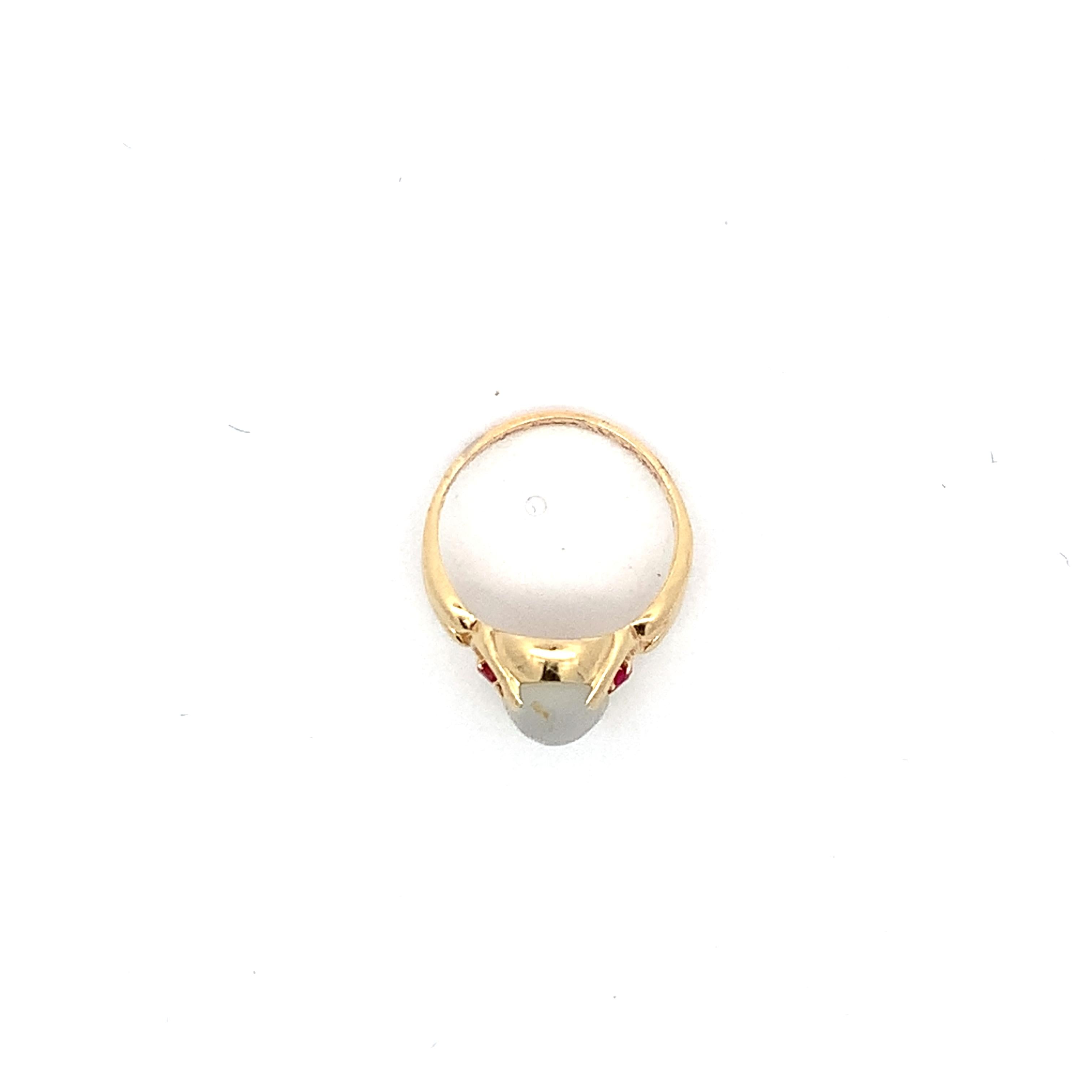 Vintage 14K Yellow Gold Sugarloaf Quartz & Single Cut Ruby Accent Ring Size 6.5