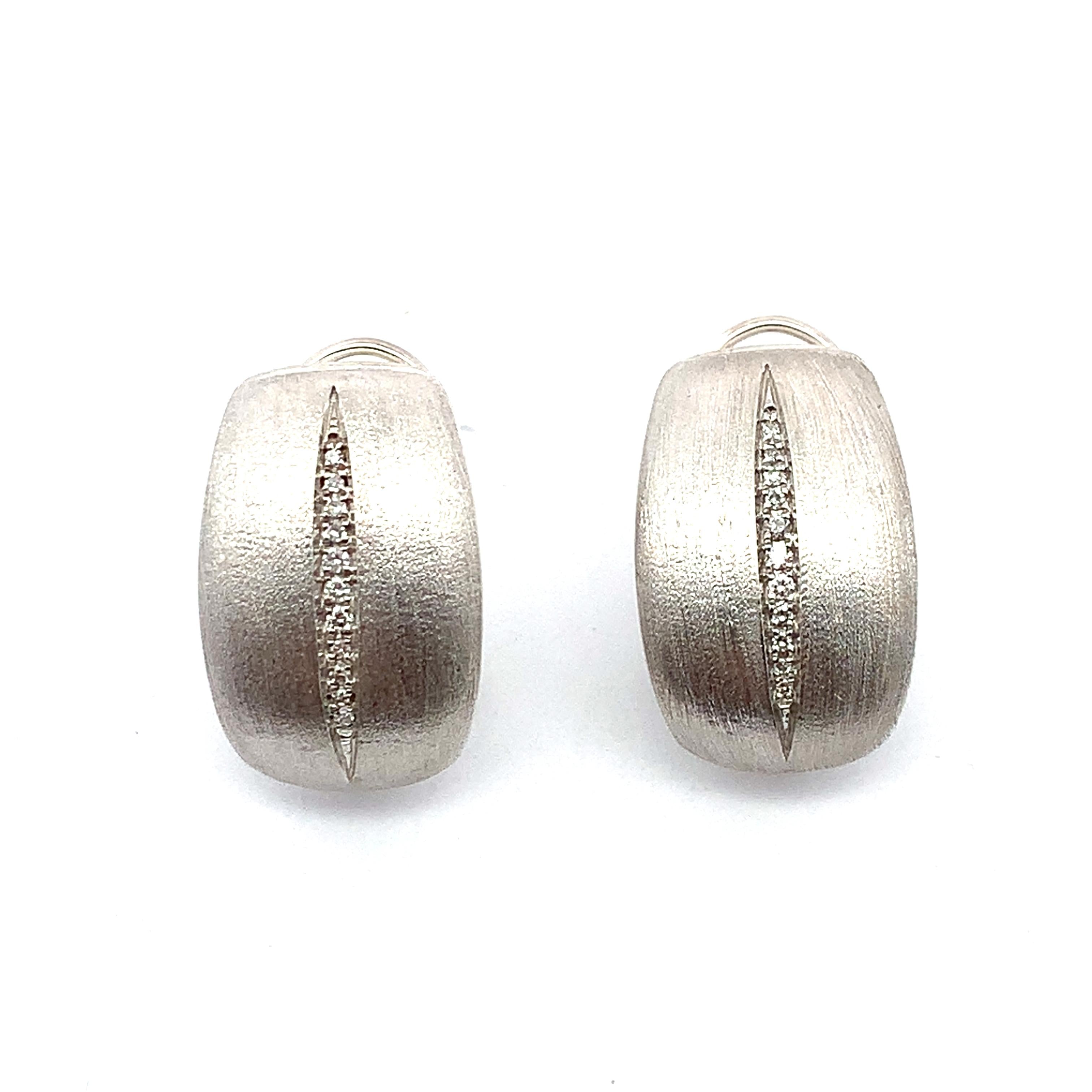 EFFY Sterling Silver W/Diamonds Satin Finish Huggie Earrings Matching Dome Ring