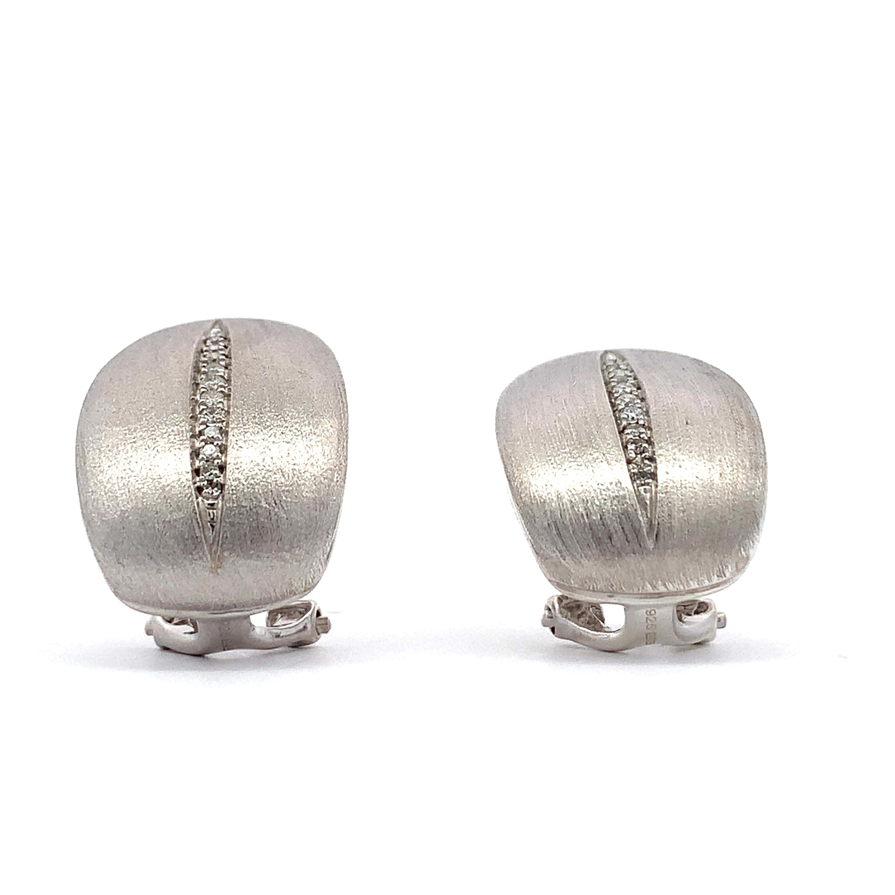 EFFY Sterling Silver W/Diamonds Satin Finish Huggie Earrings Matching Dome Ring