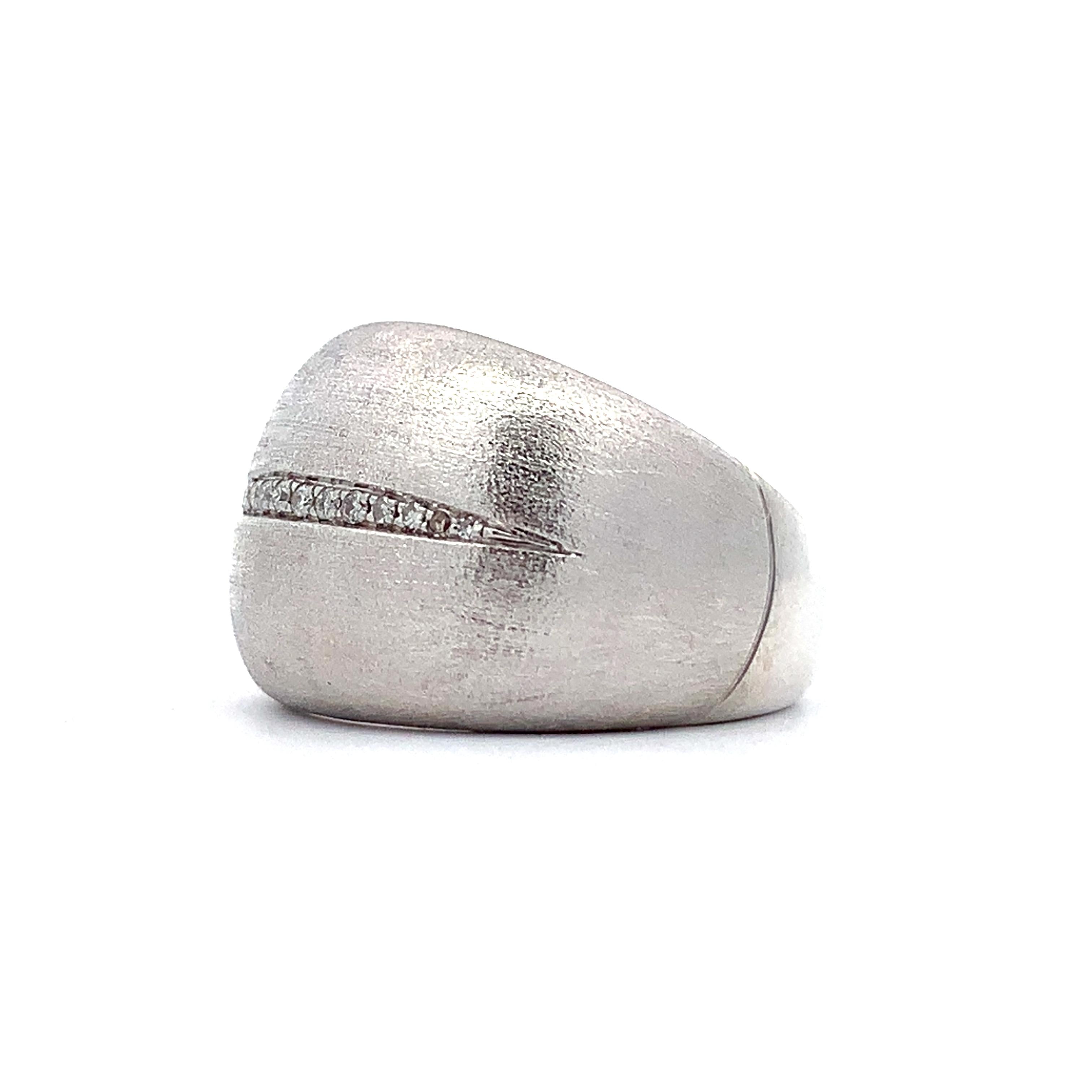 EFFY Sterling Silver W/Diamonds Satin Finish Huggie Earrings Matching Dome Ring