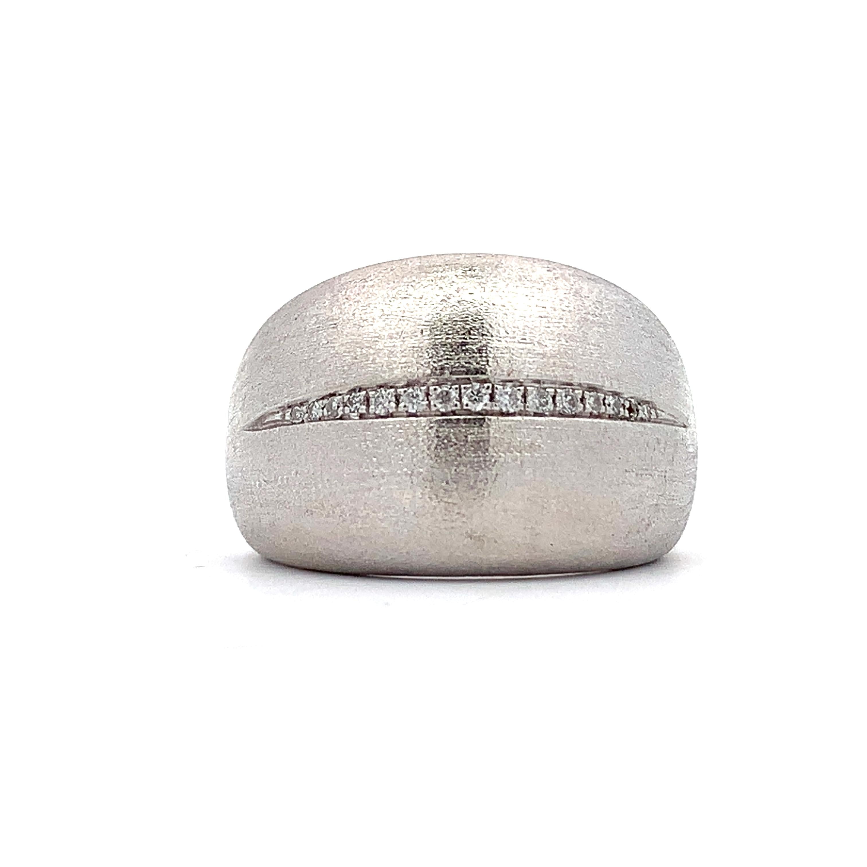 EFFY Sterling Silver W/Diamonds Satin Finish Huggie Earrings Matching Dome Ring