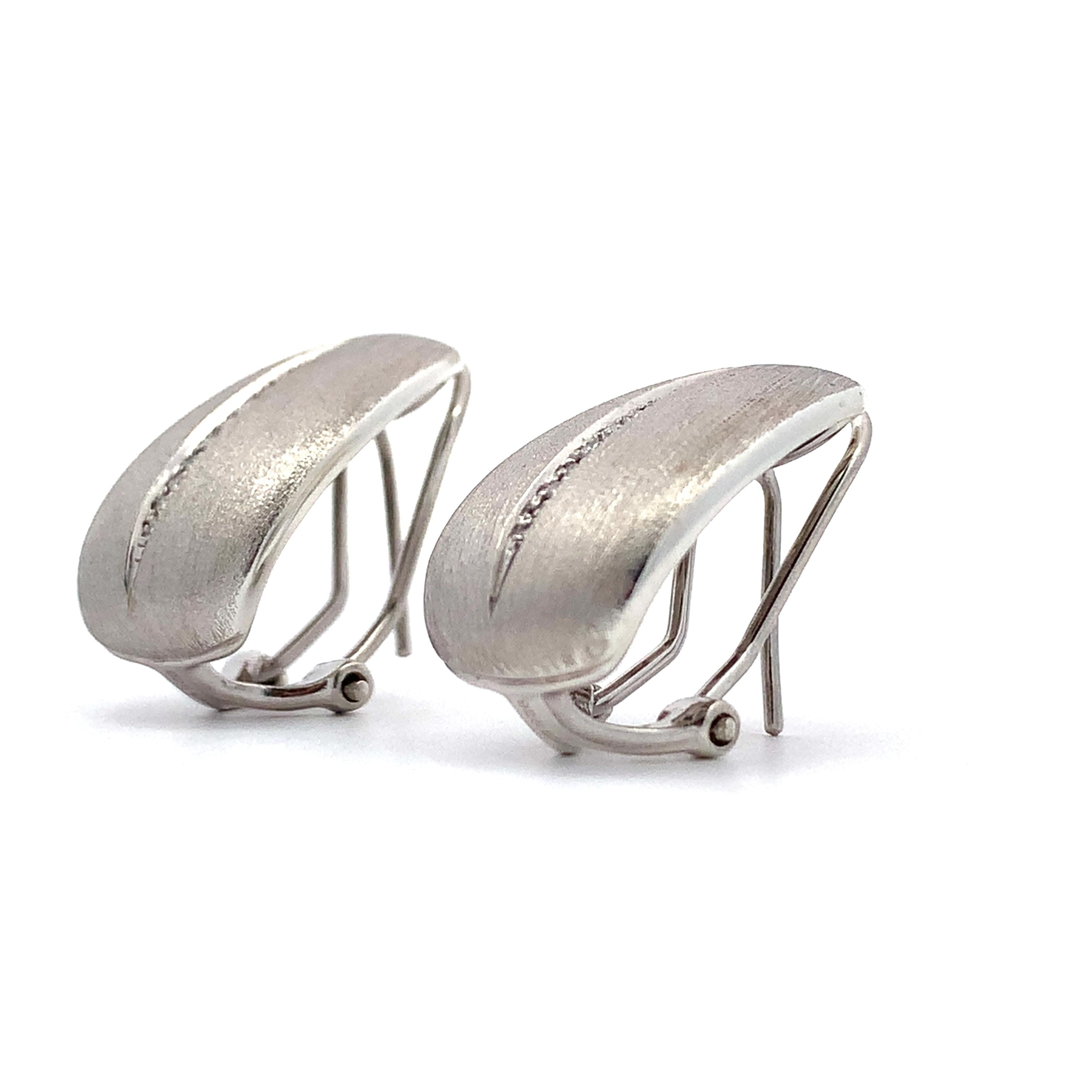 EFFY Sterling Silver W/Diamonds Satin Finish Huggie Earrings Matching Dome Ring