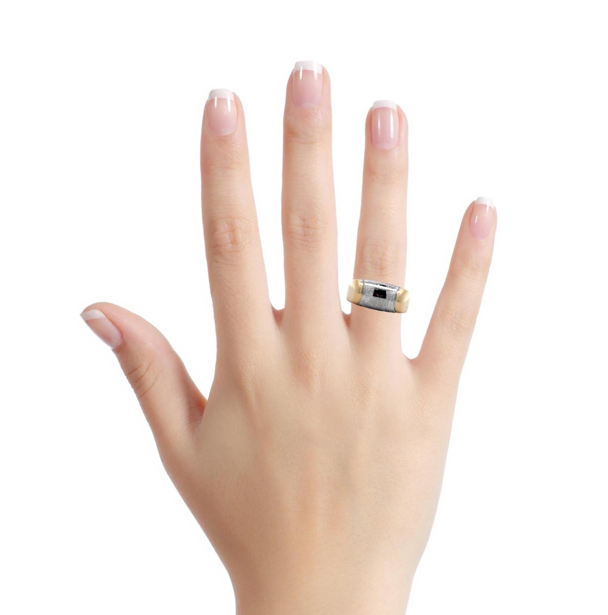 BVLGARI 18K Yellow Gold & Stainless Steel Tranchetto  Unisex Band Ring Size 6