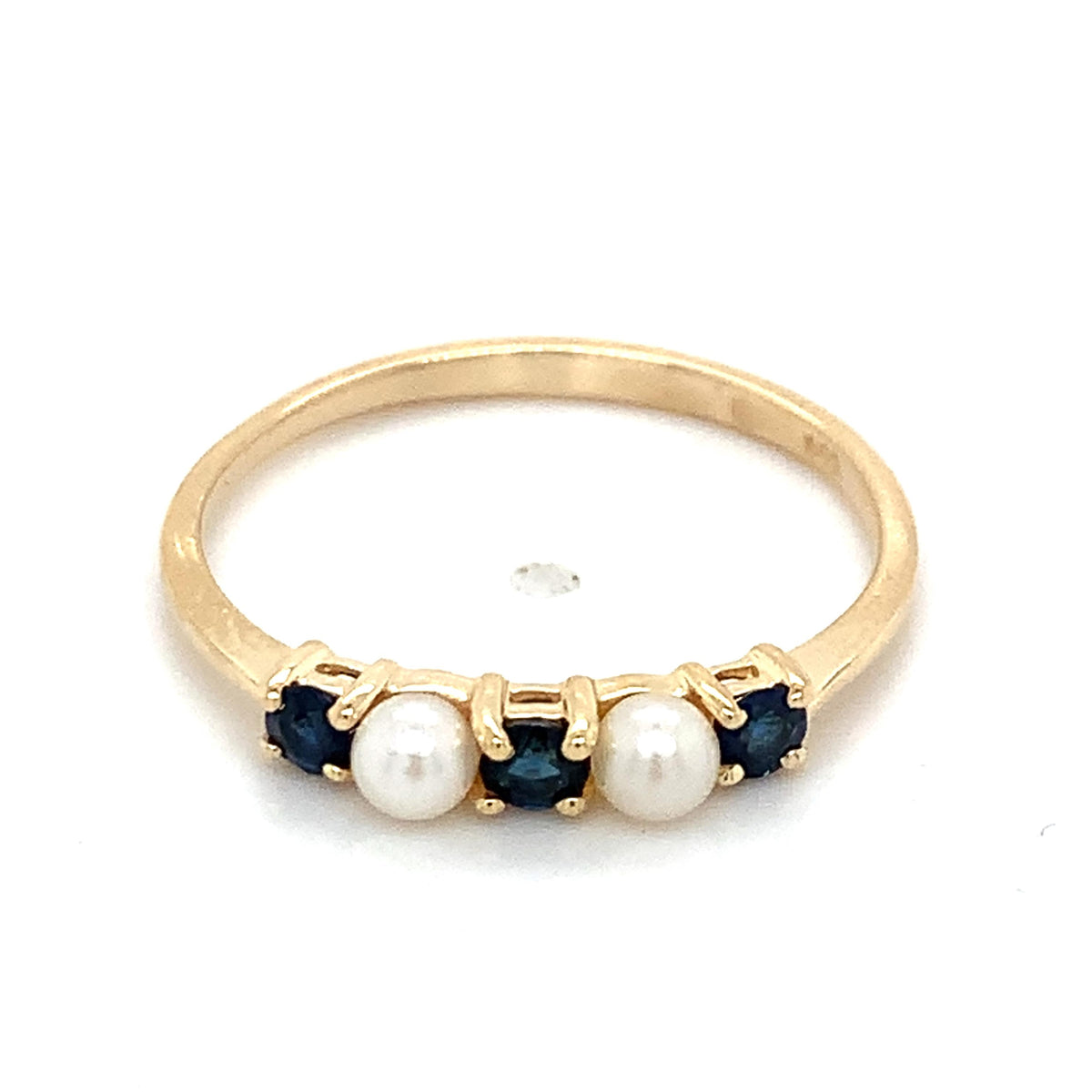 Tiffany & Co. 14K Gold Alternating Deep Blue Sapphire And Seed Pearl Band Ring
