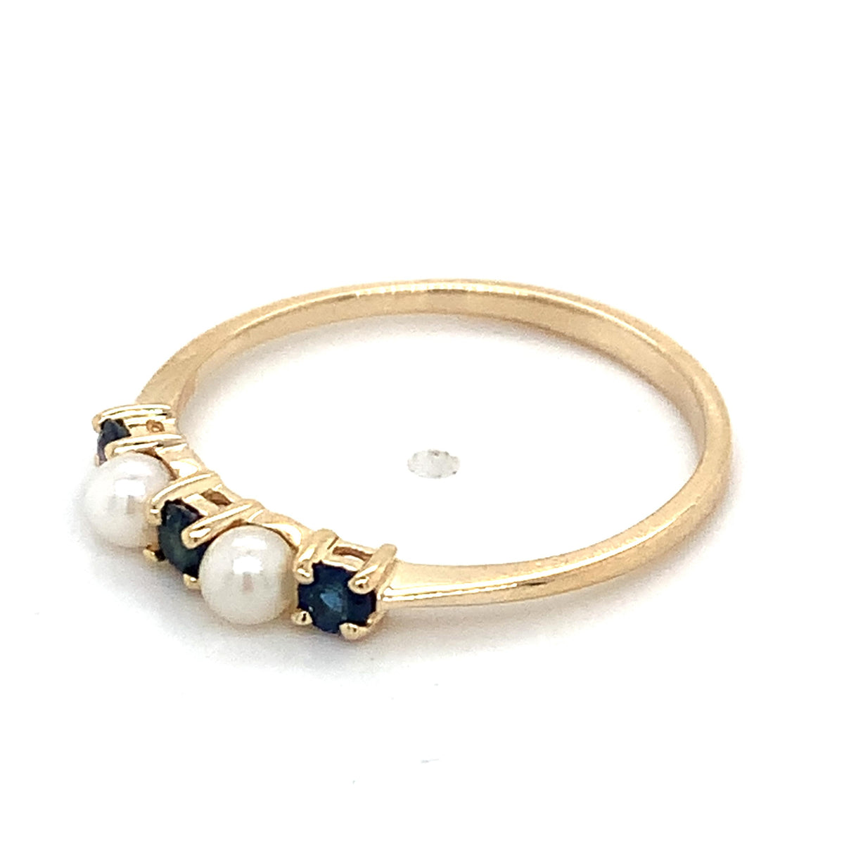 Tiffany & Co. 14K Gold Alternating Deep Blue Sapphire And Seed Pearl Band Ring