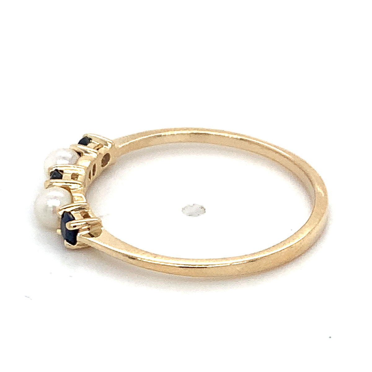 Tiffany & Co. 14K Gold Alternating Deep Blue Sapphire And Seed Pearl Band Ring