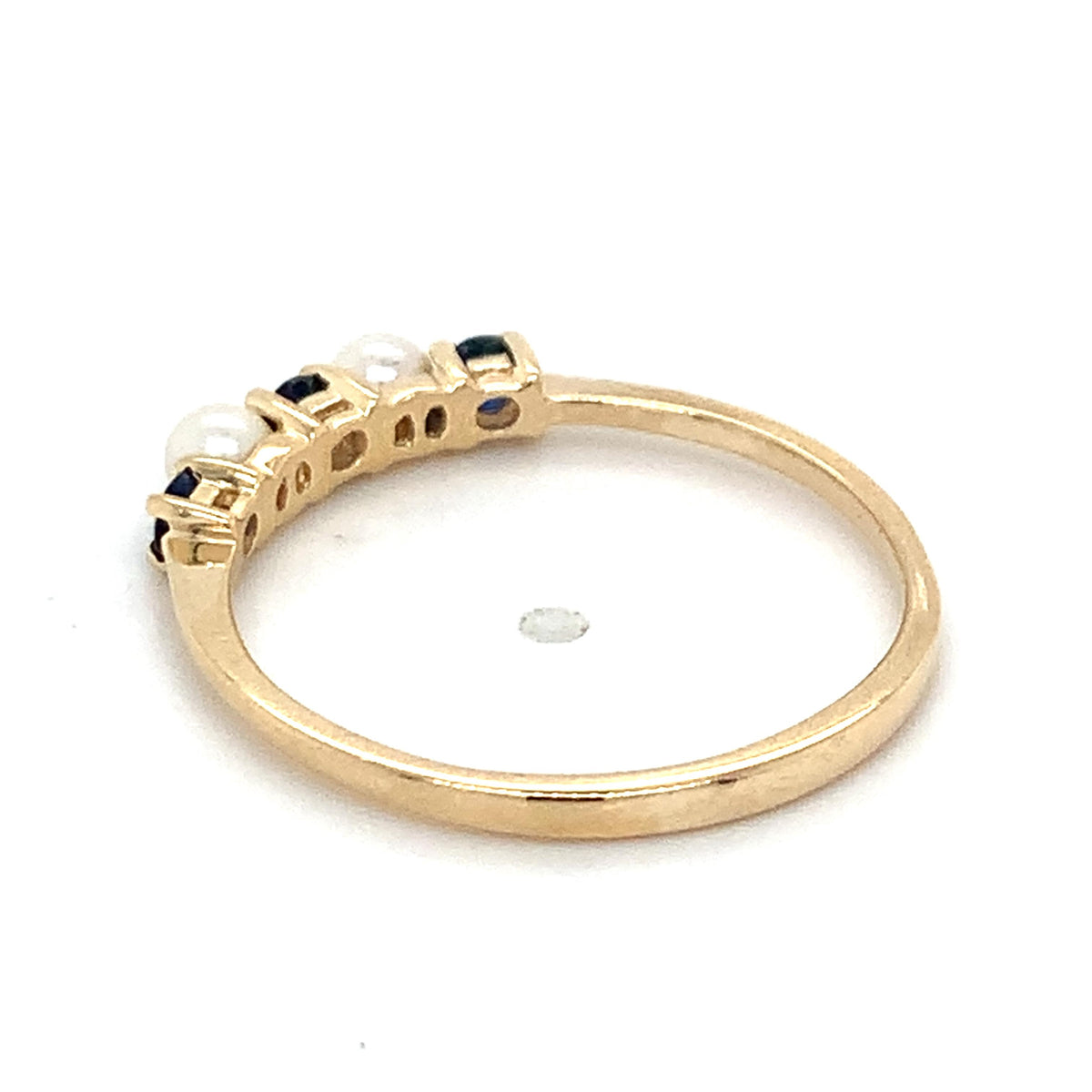 Tiffany & Co. 14K Gold Alternating Deep Blue Sapphire And Seed Pearl Band Ring