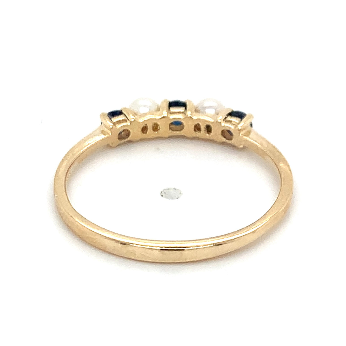 Tiffany & Co. 14K Gold Alternating Deep Blue Sapphire And Seed Pearl Band Ring